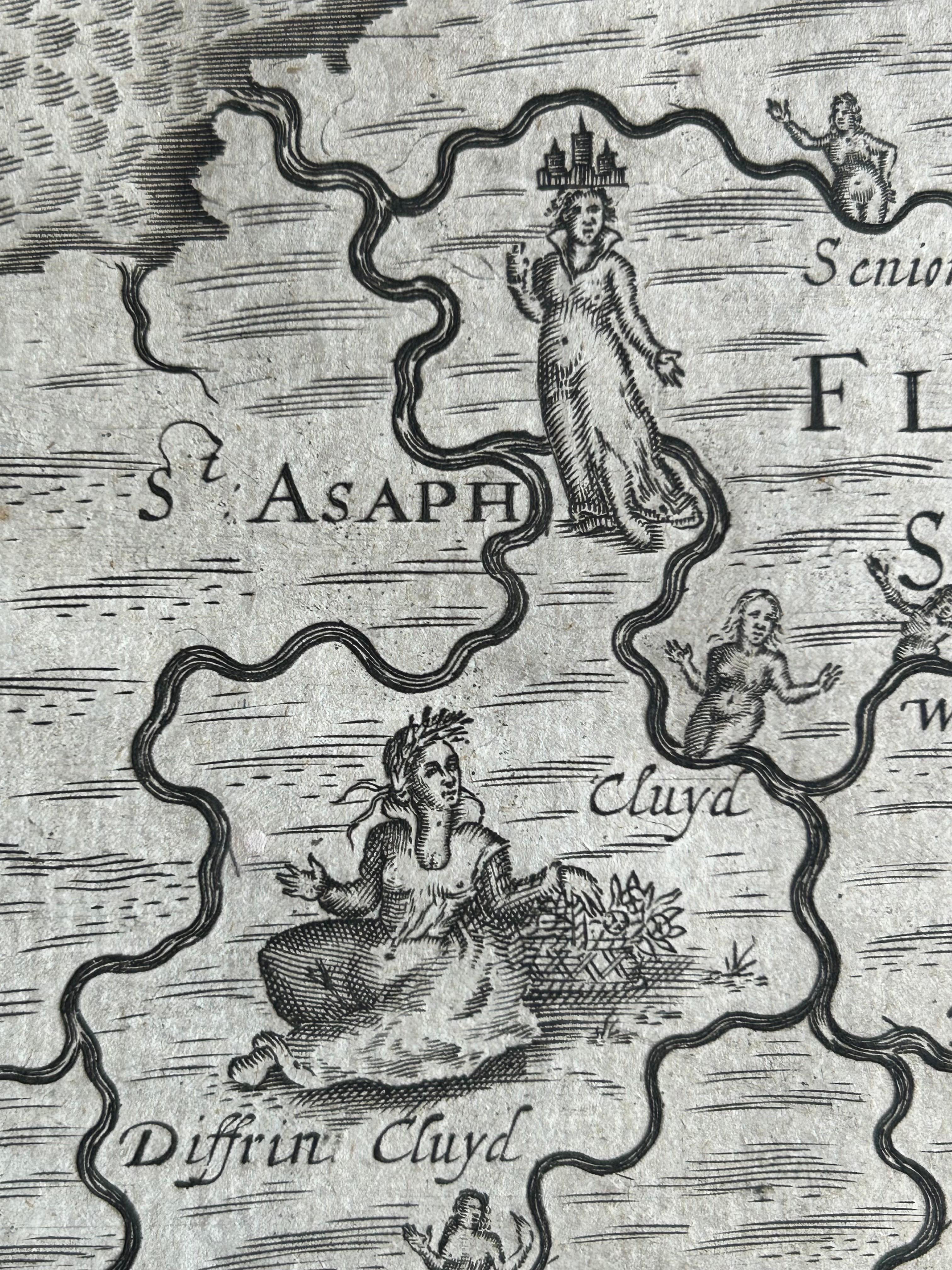 Paper Denbighshire & Flintshire – Antique Map from Drayton’s Poly-Olbion, 1622 For Sale