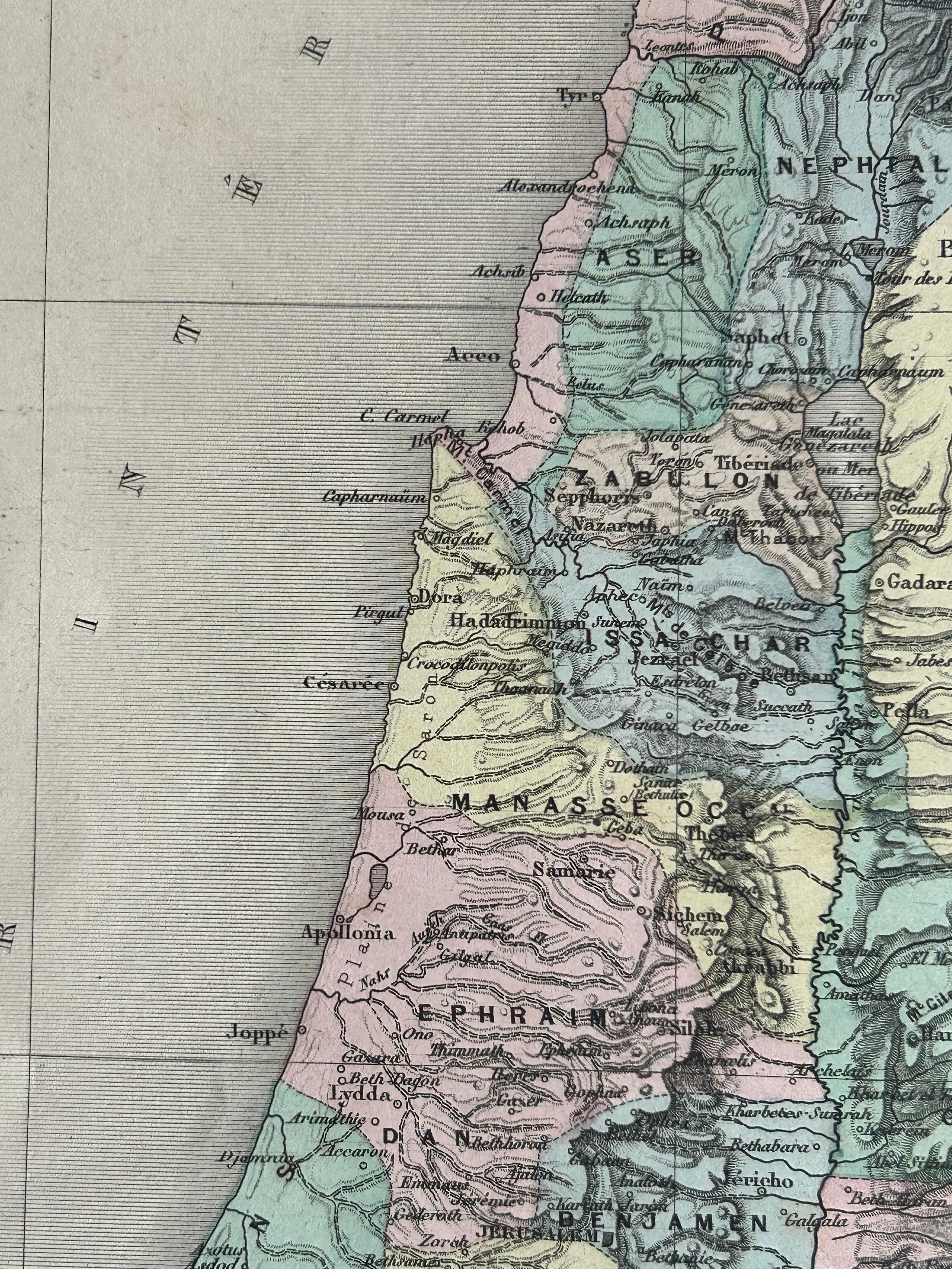 Mapa antiguo de Palestina con viñetas de los templos de Salomón y Heródoto en Bueno estado para la venta en Langweer, NL