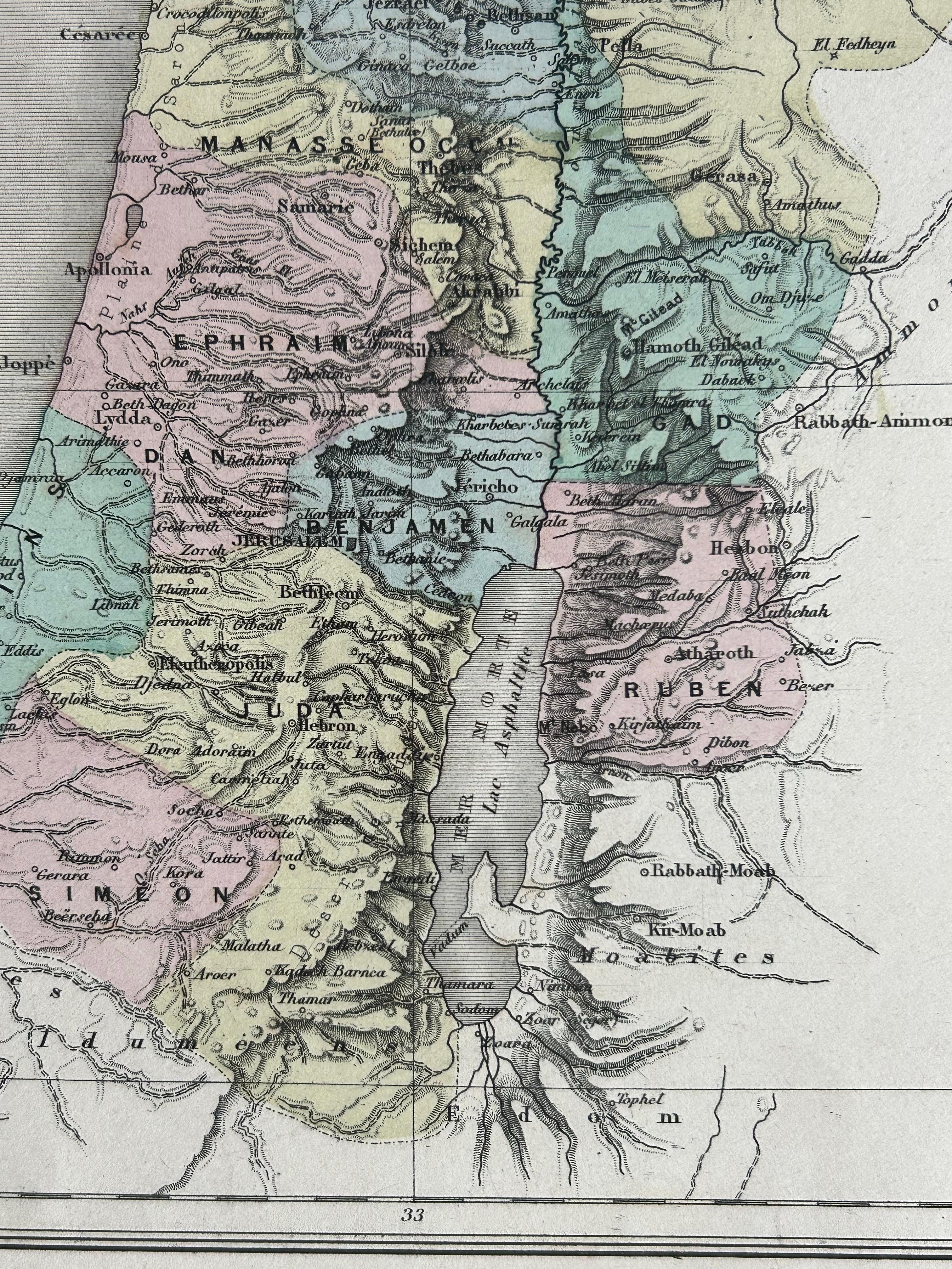 Mapa antiguo de Palestina con viñetas de los templos de Salomón y Heródoto en venta 4