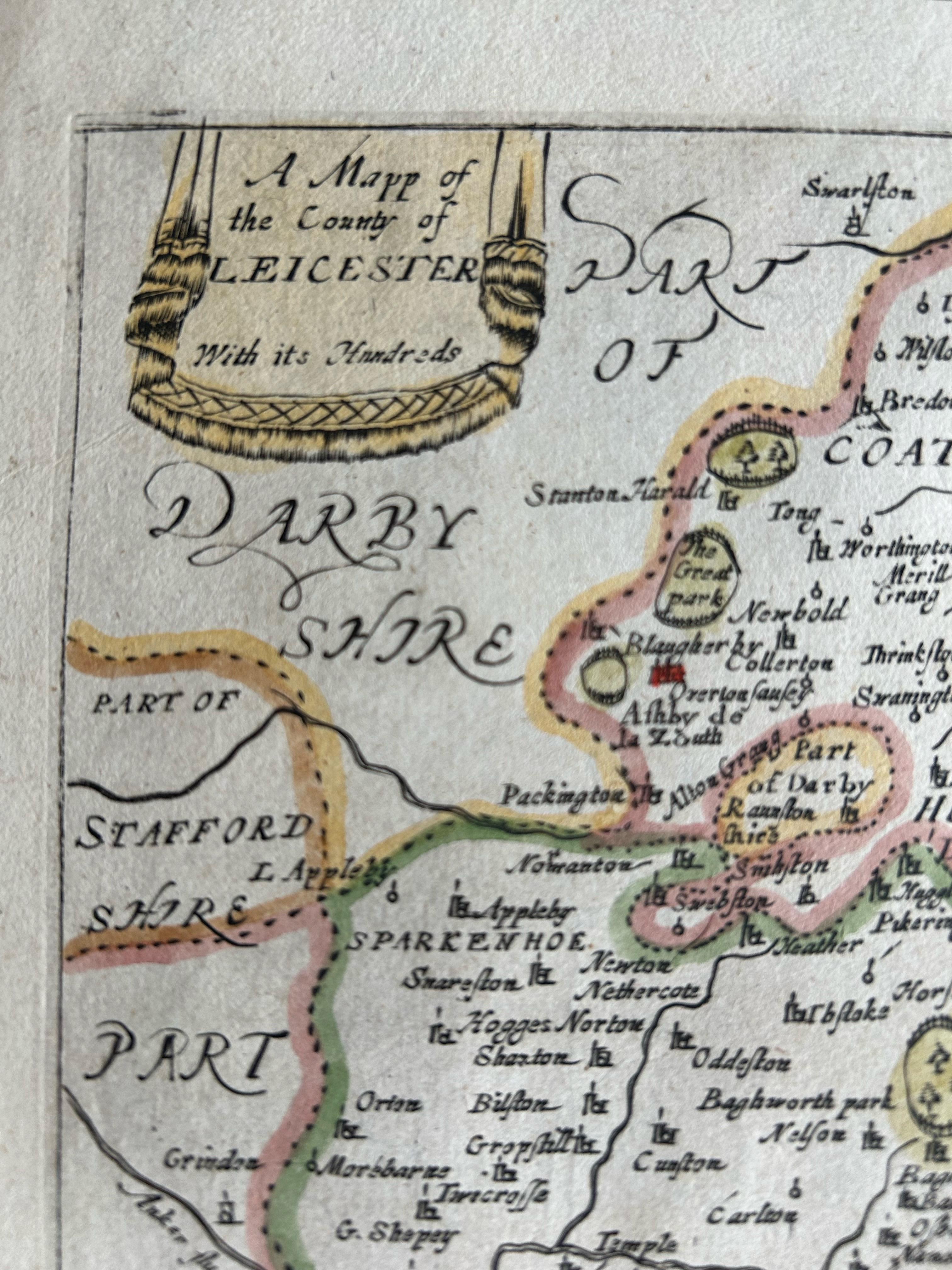 Originale antike Karte von Leicestershire, England (17. Jahrhundert) im Angebot