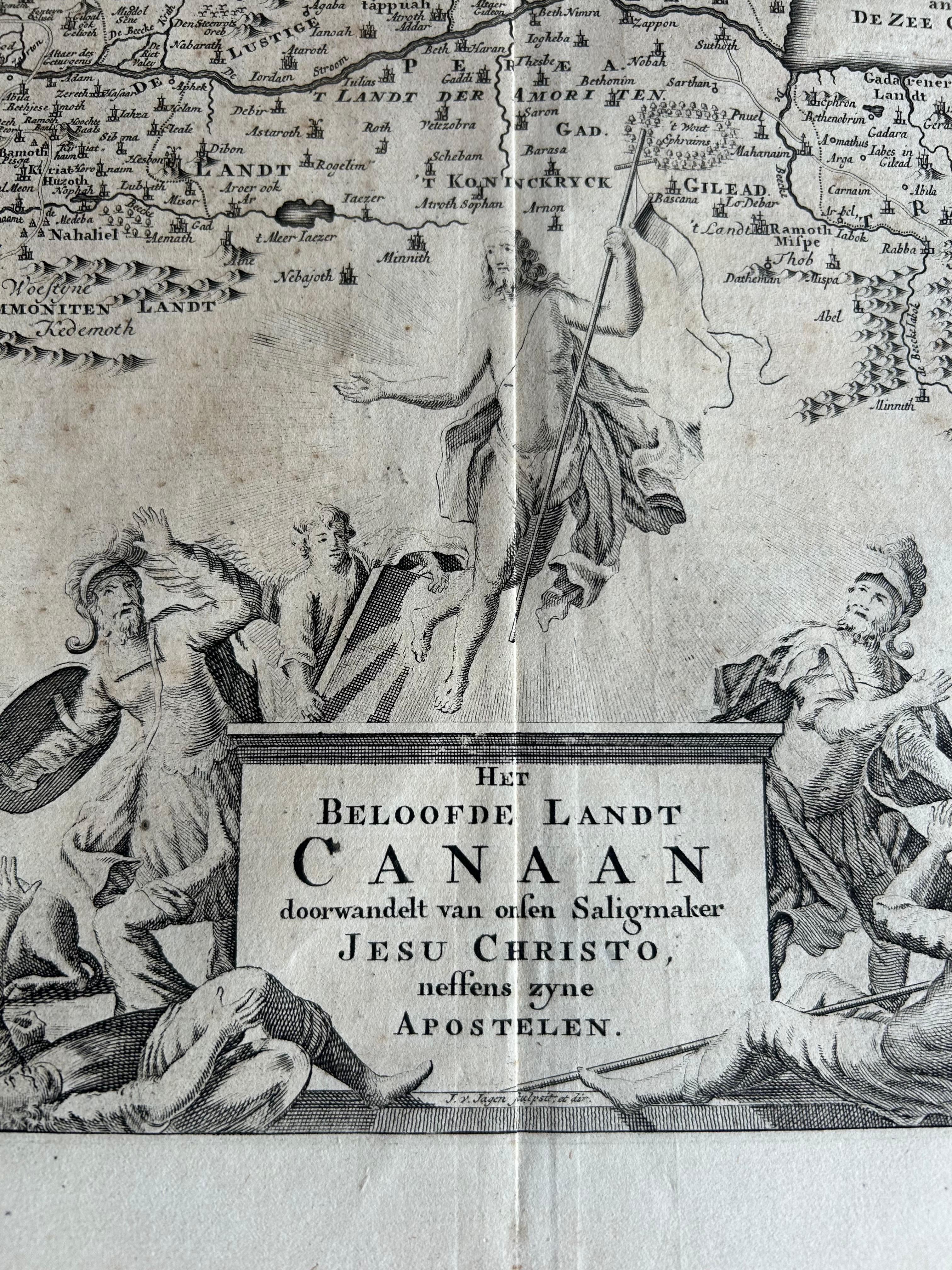 Mappa antica di Israel piena di scene bibliche, pubblicata nel 1748 in vendita 1