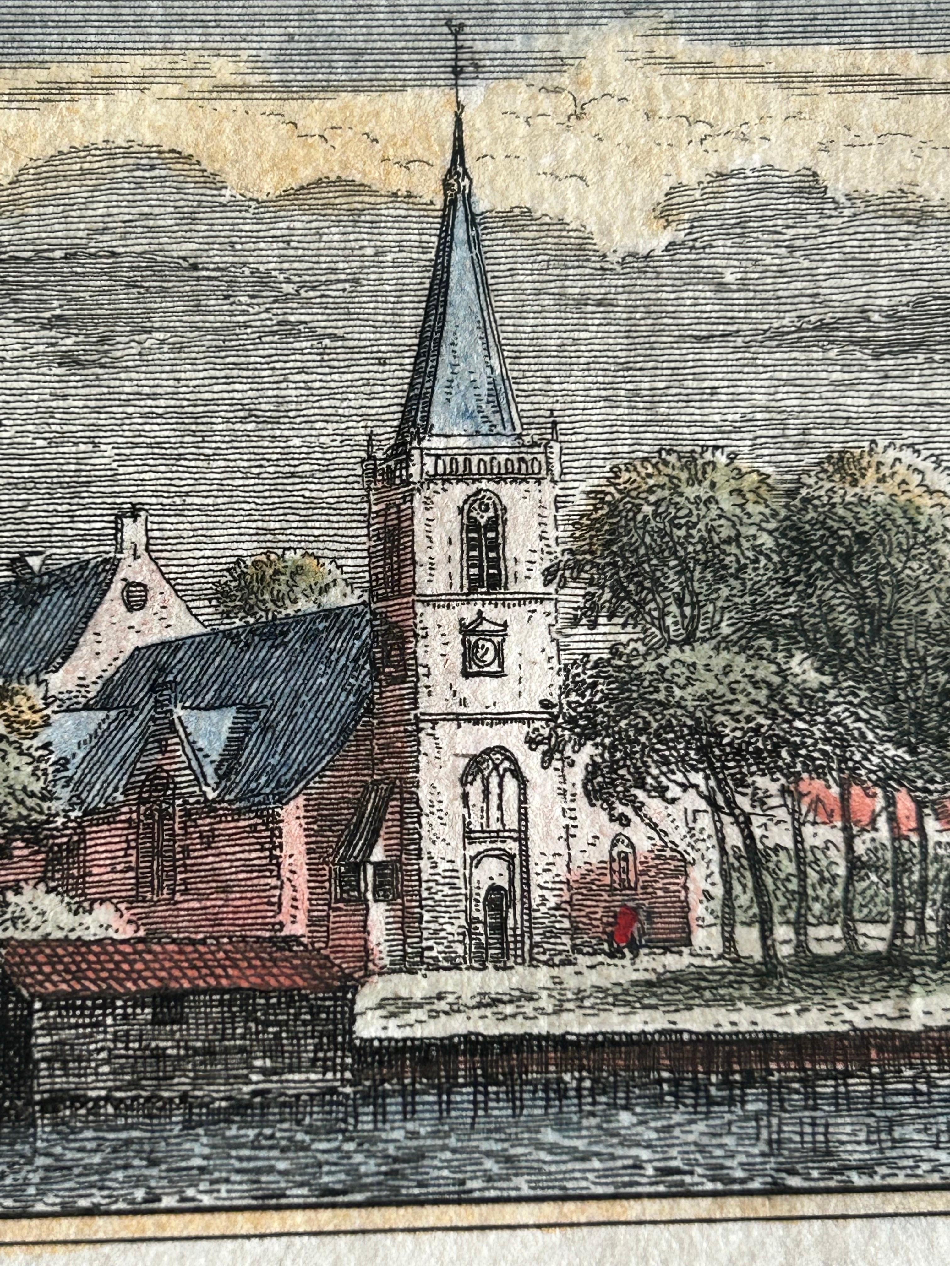 Ouderkerk aan den Amstel – Antique Dutch View Print by Rademaker, Le Long, 1732 In Good Condition For Sale In Langweer, NL