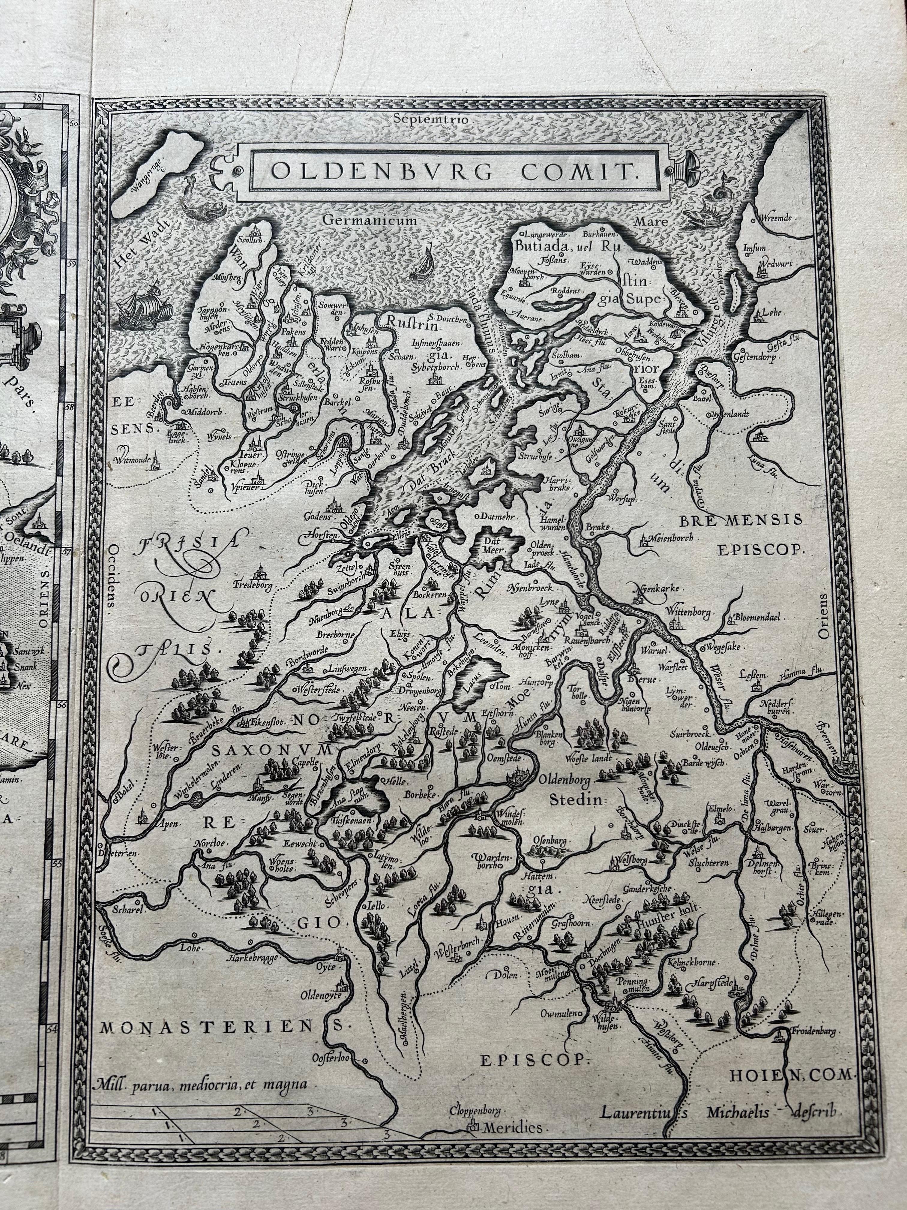 Fino al XVIII secolo Carta geografica antica della Danimarca e della Germania di Oldenburg di A. Ortelius, 1598 ca. in vendita