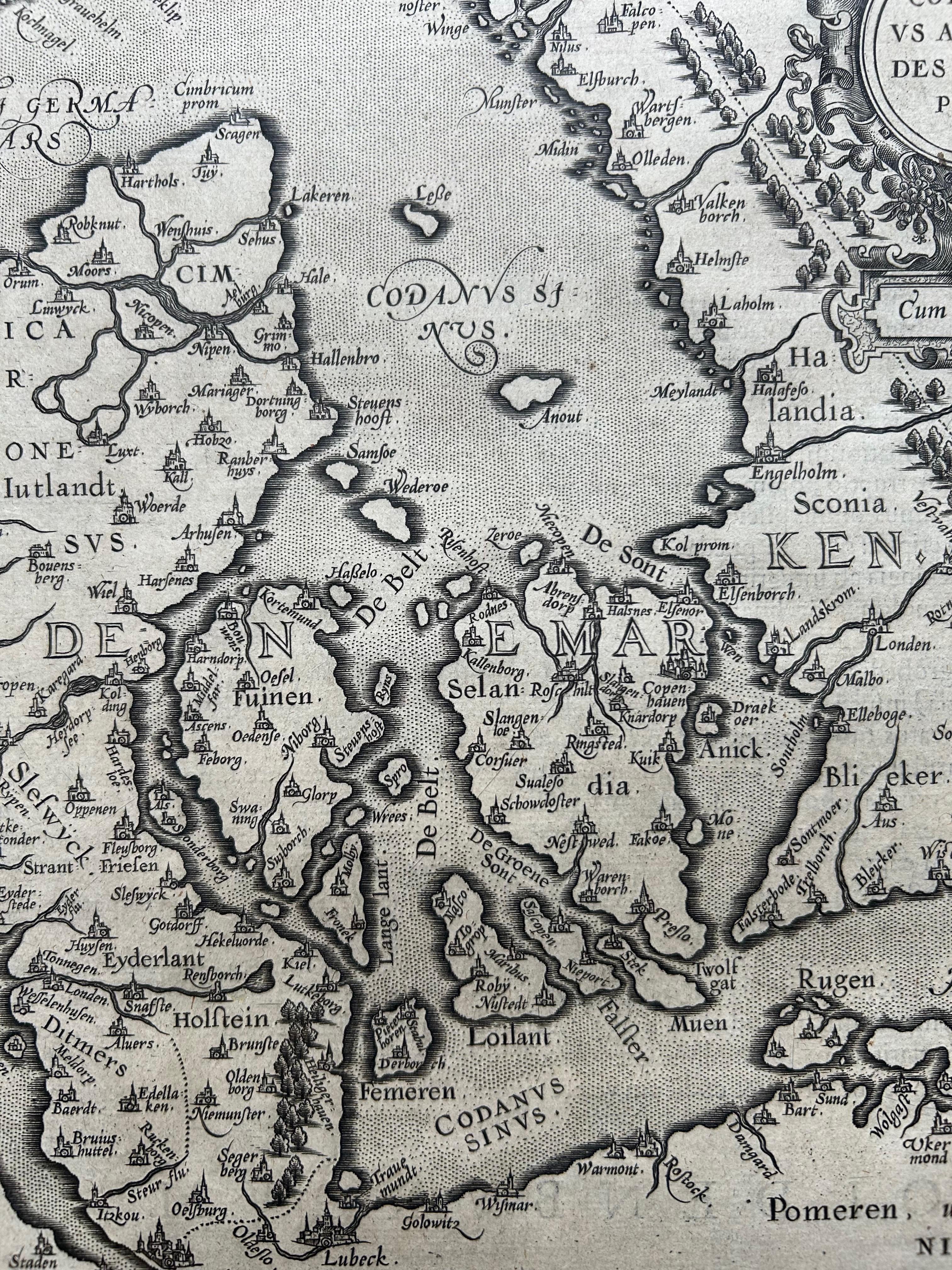 Inciso Carta geografica antica della Danimarca e della Germania di Oldenburg di A. Ortelius, 1598 ca. in vendita