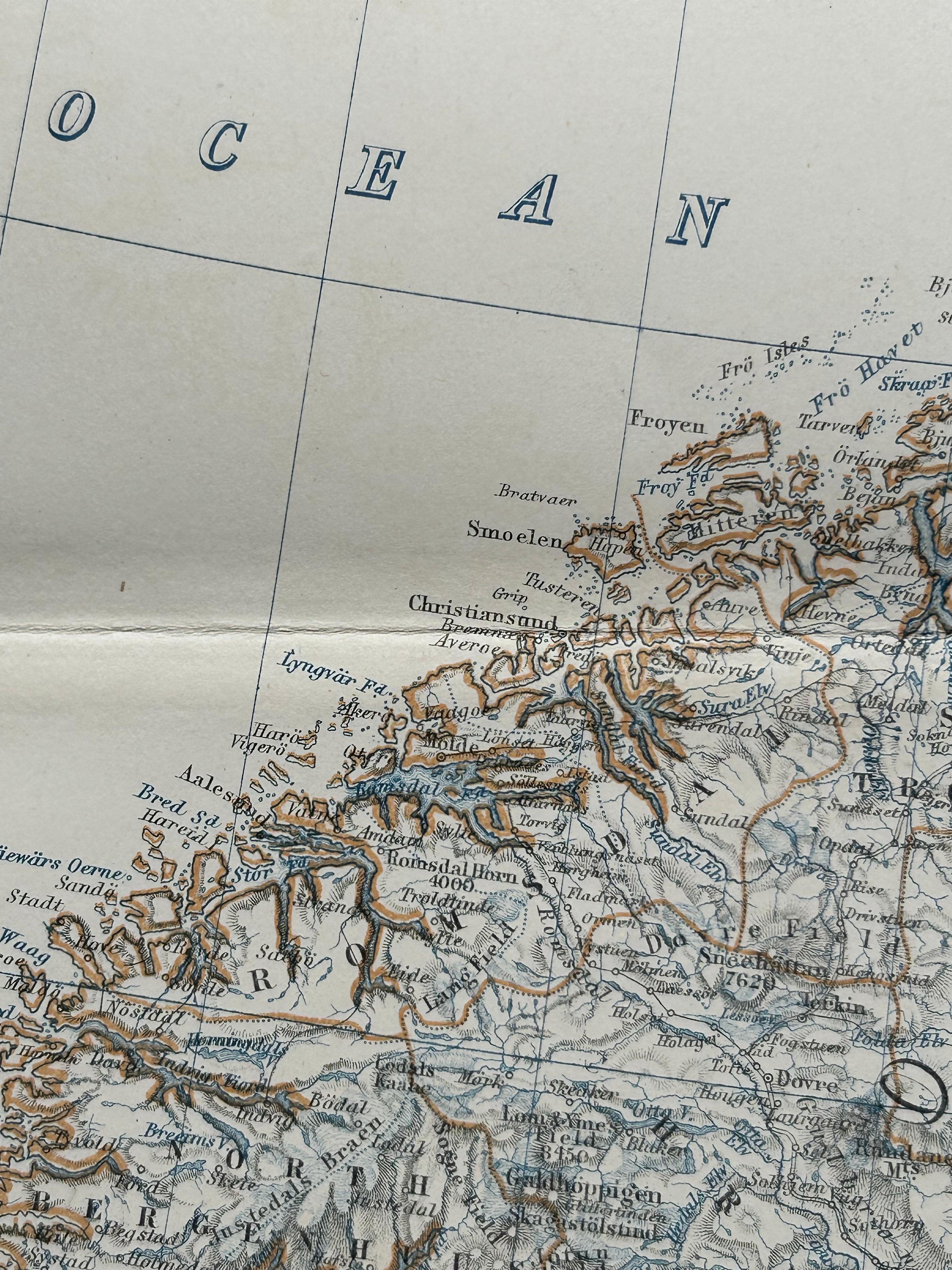 19th Century Sweden & Norway – Antique Map of Scandinavia with Stockholm Inset, 1865 For Sale