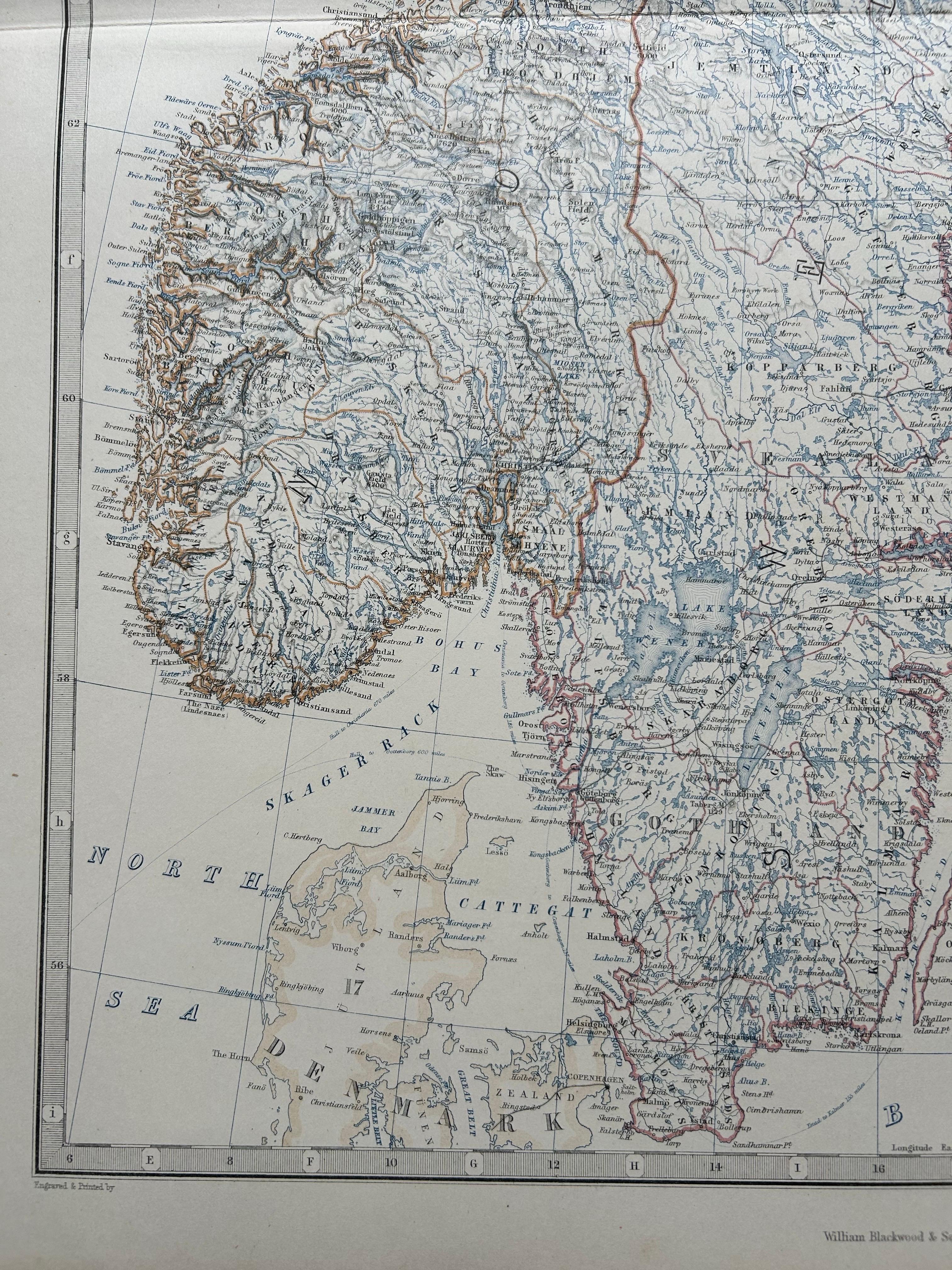Sweden & Norway – Antique Map of Scandinavia with Stockholm Inset, 1865 For Sale 1