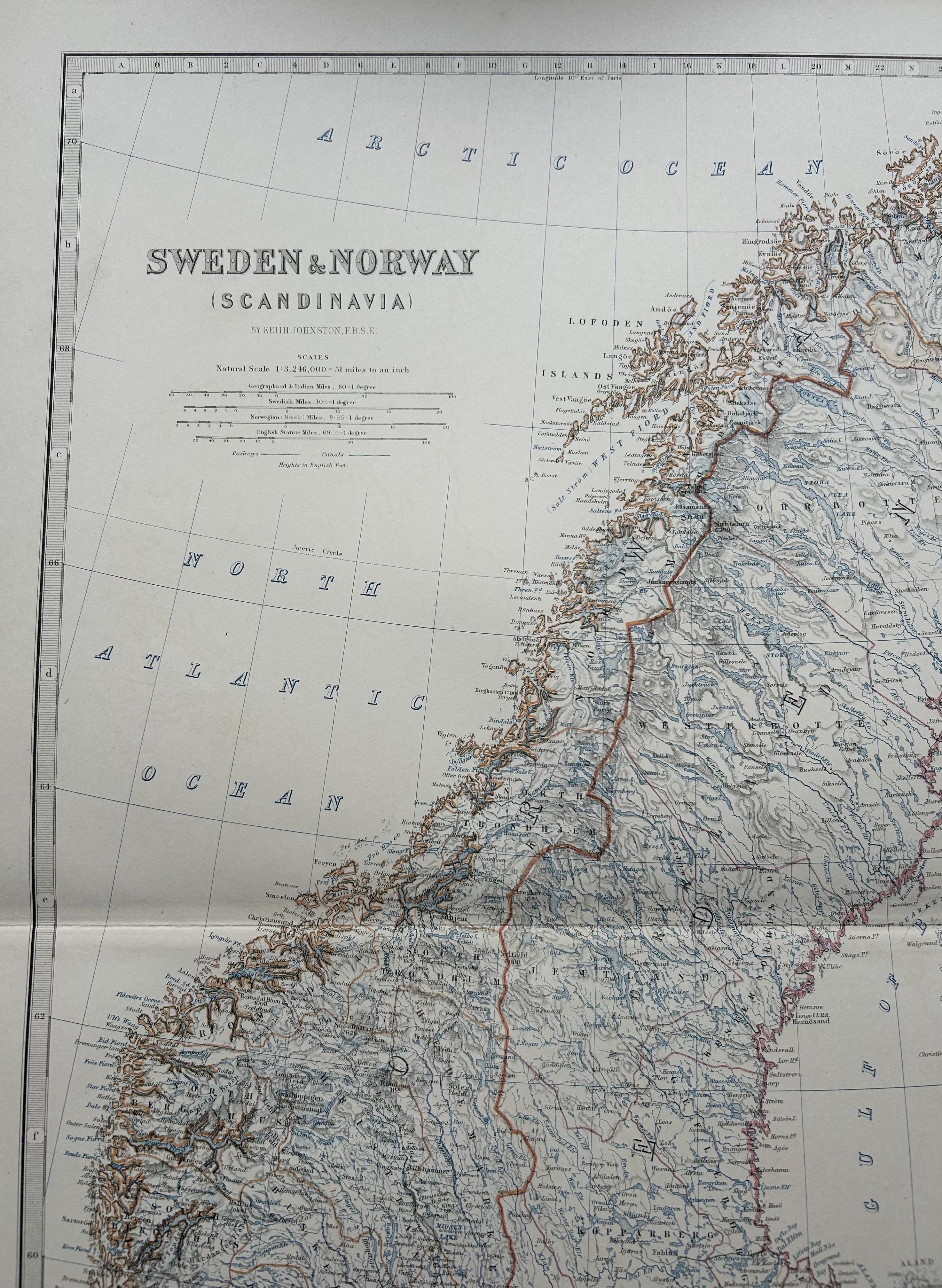 Sweden & Norway – Antique Map of Scandinavia with Stockholm Inset, 1865 For Sale 3