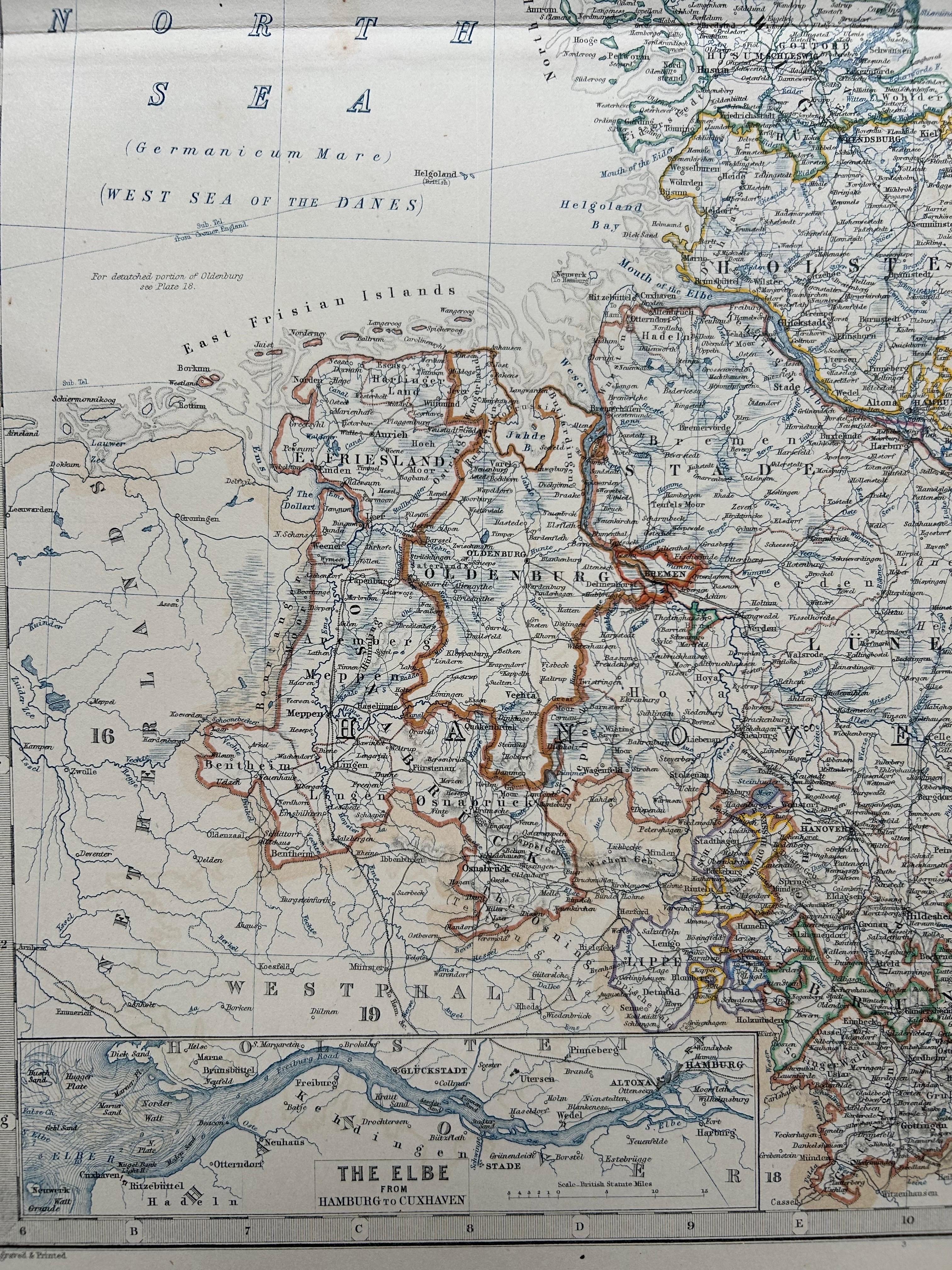 Mapa antiguo de Dinamarca por A.K. Johnston, 1865 en venta 3