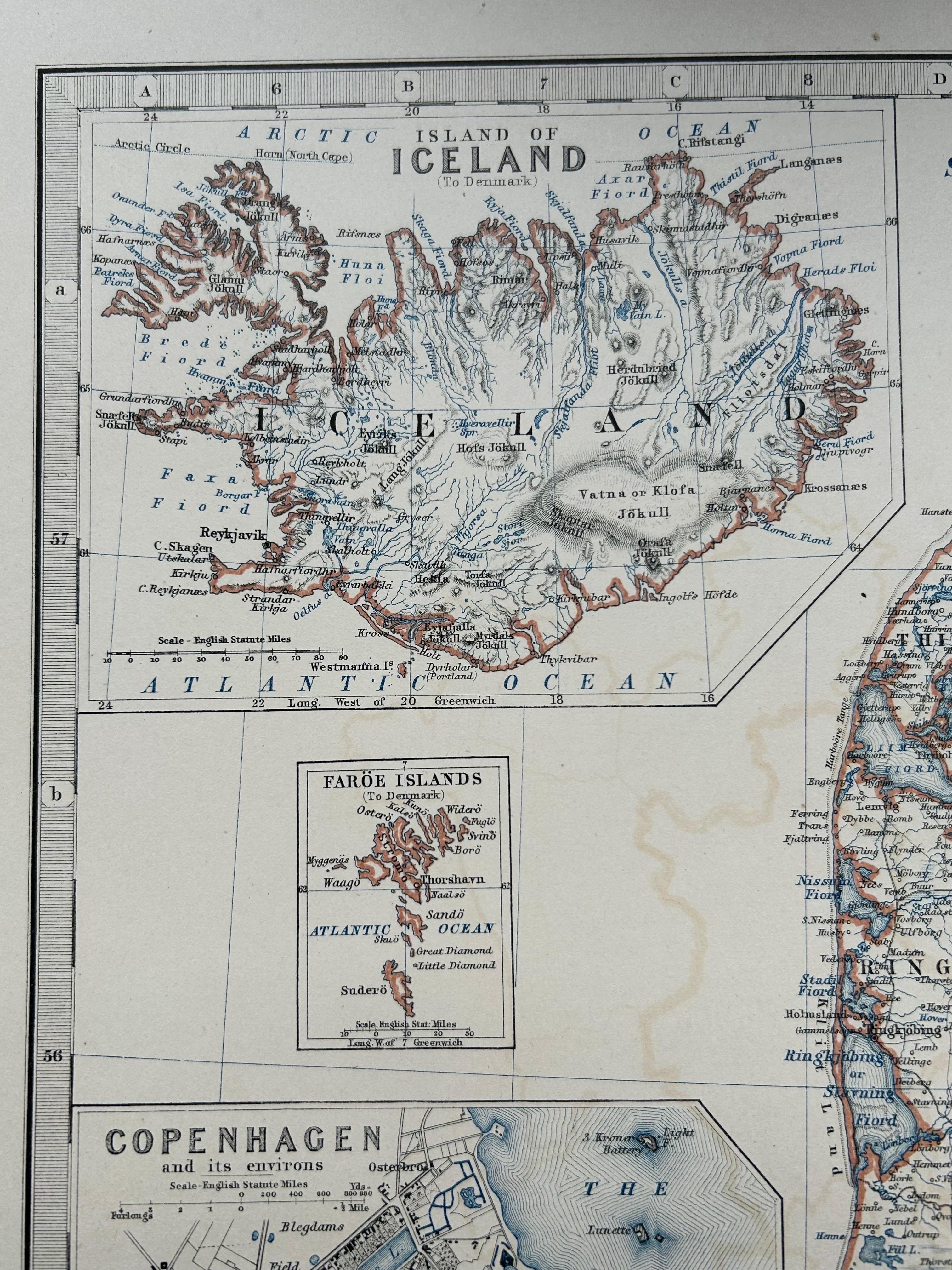 Mapa antiguo de Dinamarca por A.K. Johnston, 1865 en venta 4