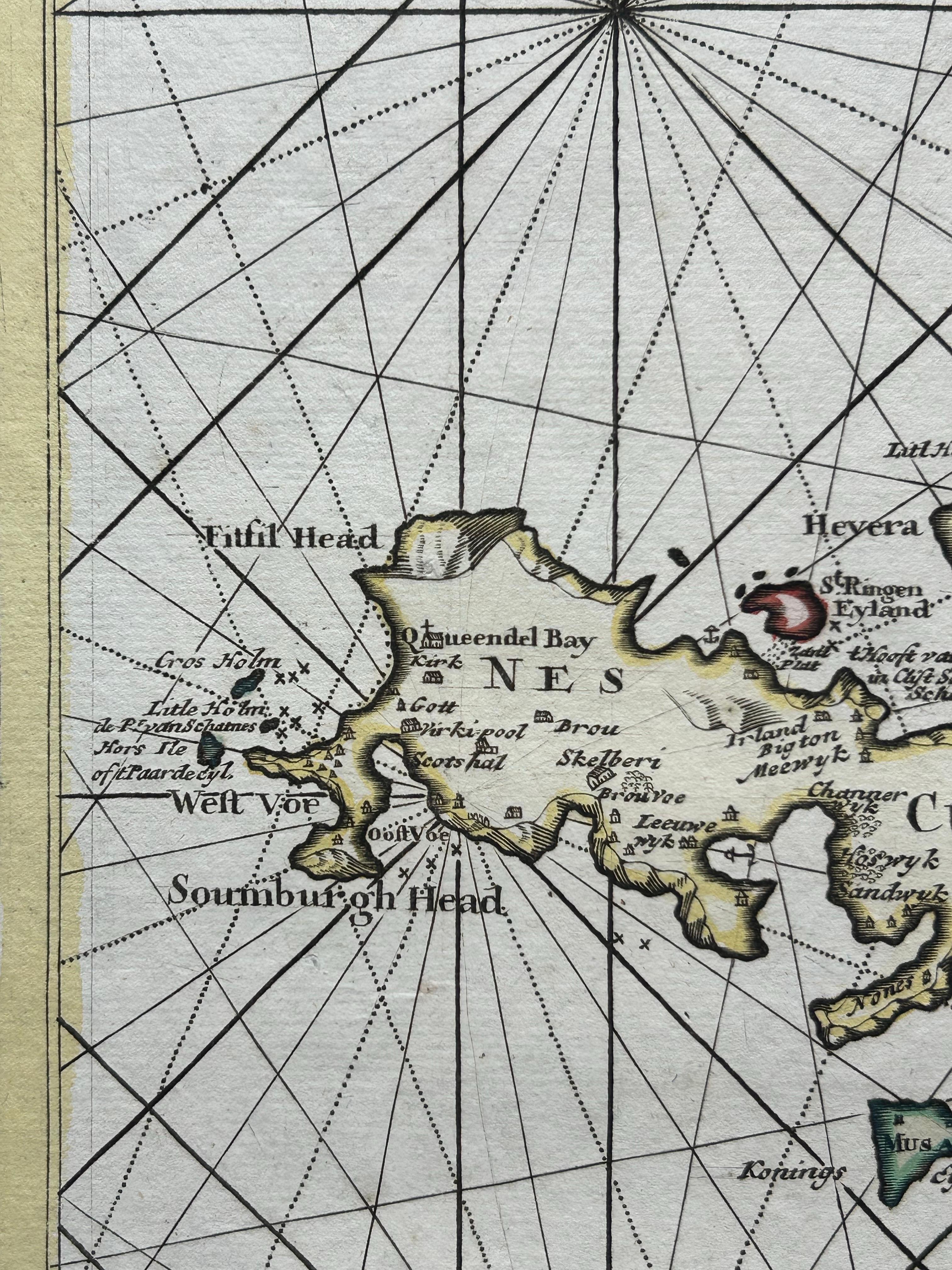 Shetland Islands Sea Chart – Antique Nautical Map by Ottens Brother c.1745 In Good Condition For Sale In Langweer, NL