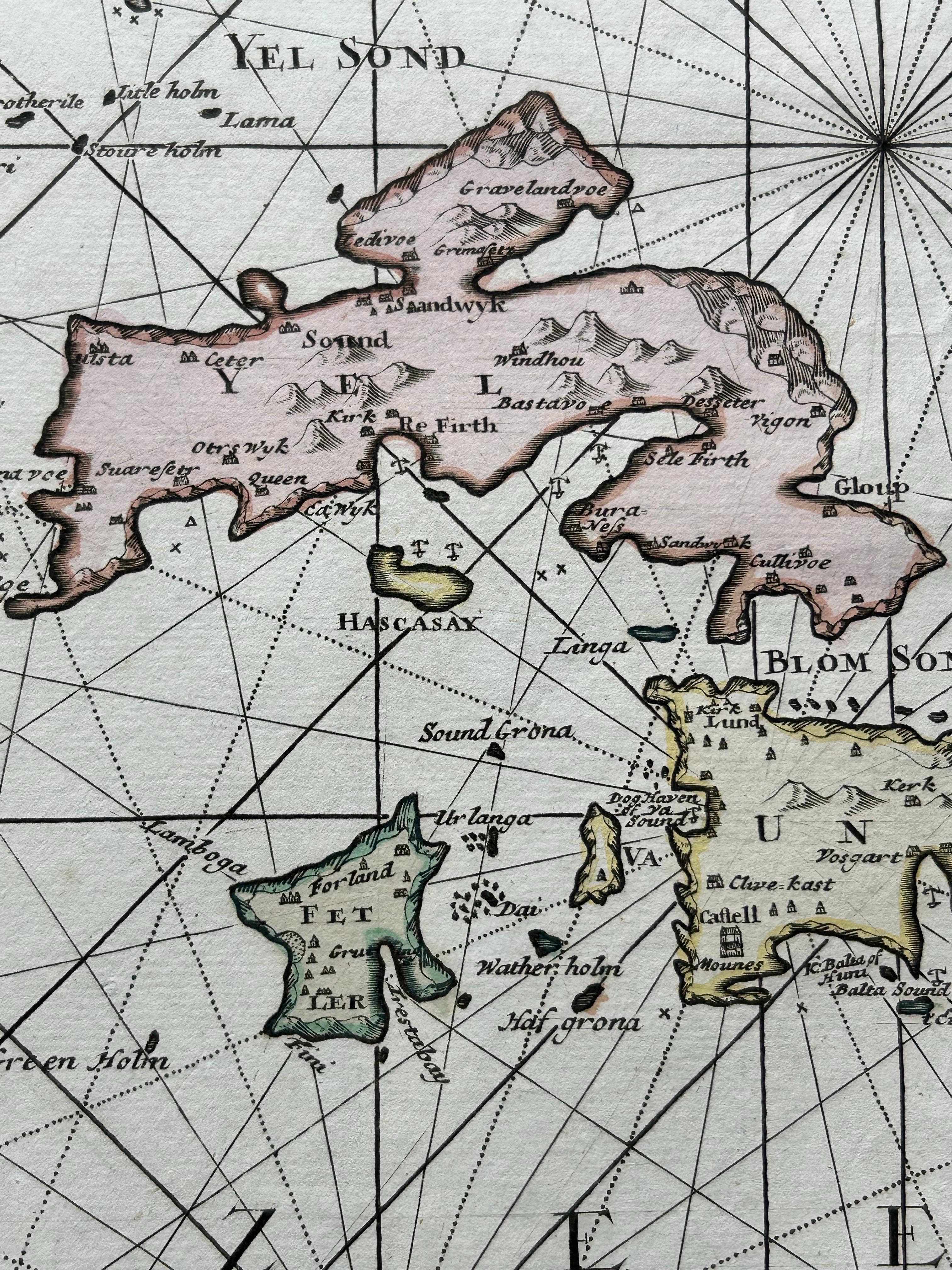 Mid-18th Century Shetland Islands Sea Chart – Antique Nautical Map by Ottens Brother c.1745 For Sale