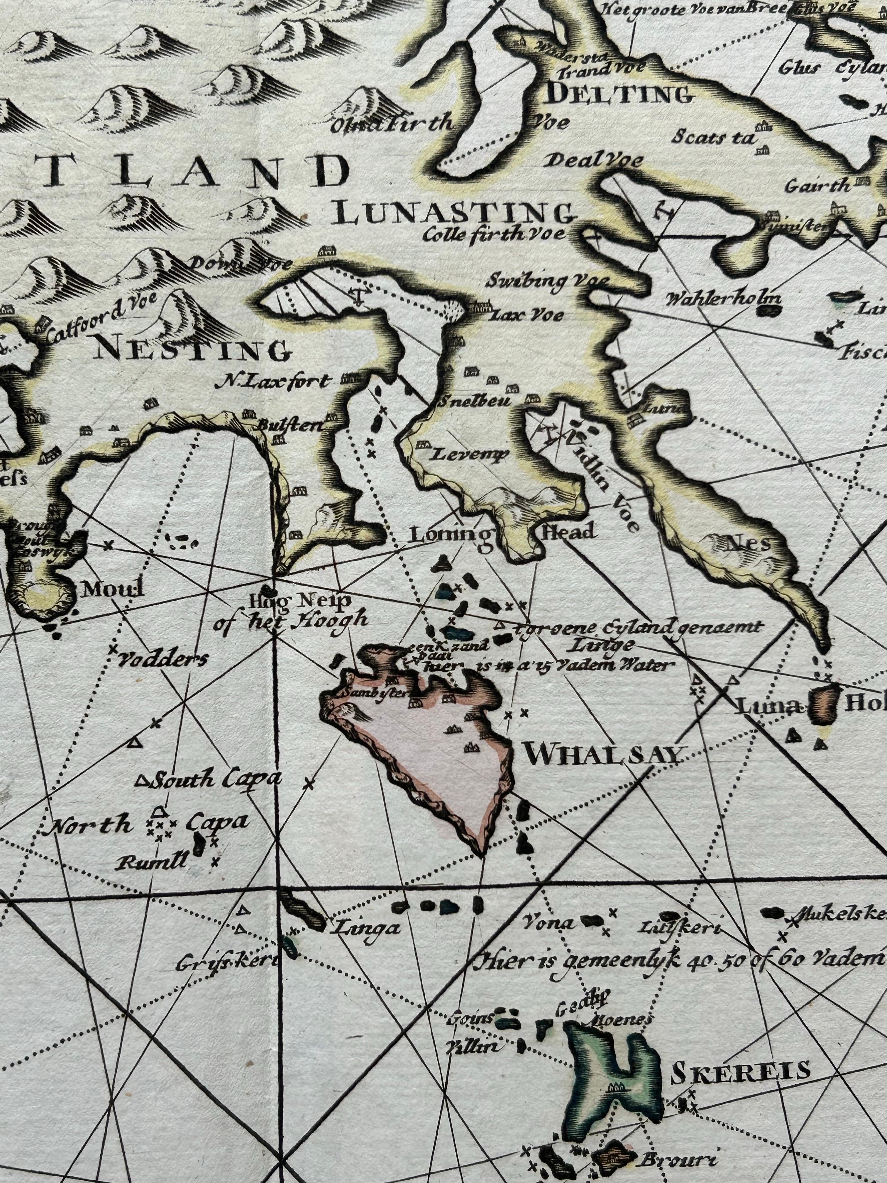 Paper Shetland Islands Sea Chart – Antique Nautical Map by Ottens Brother c.1745 For Sale