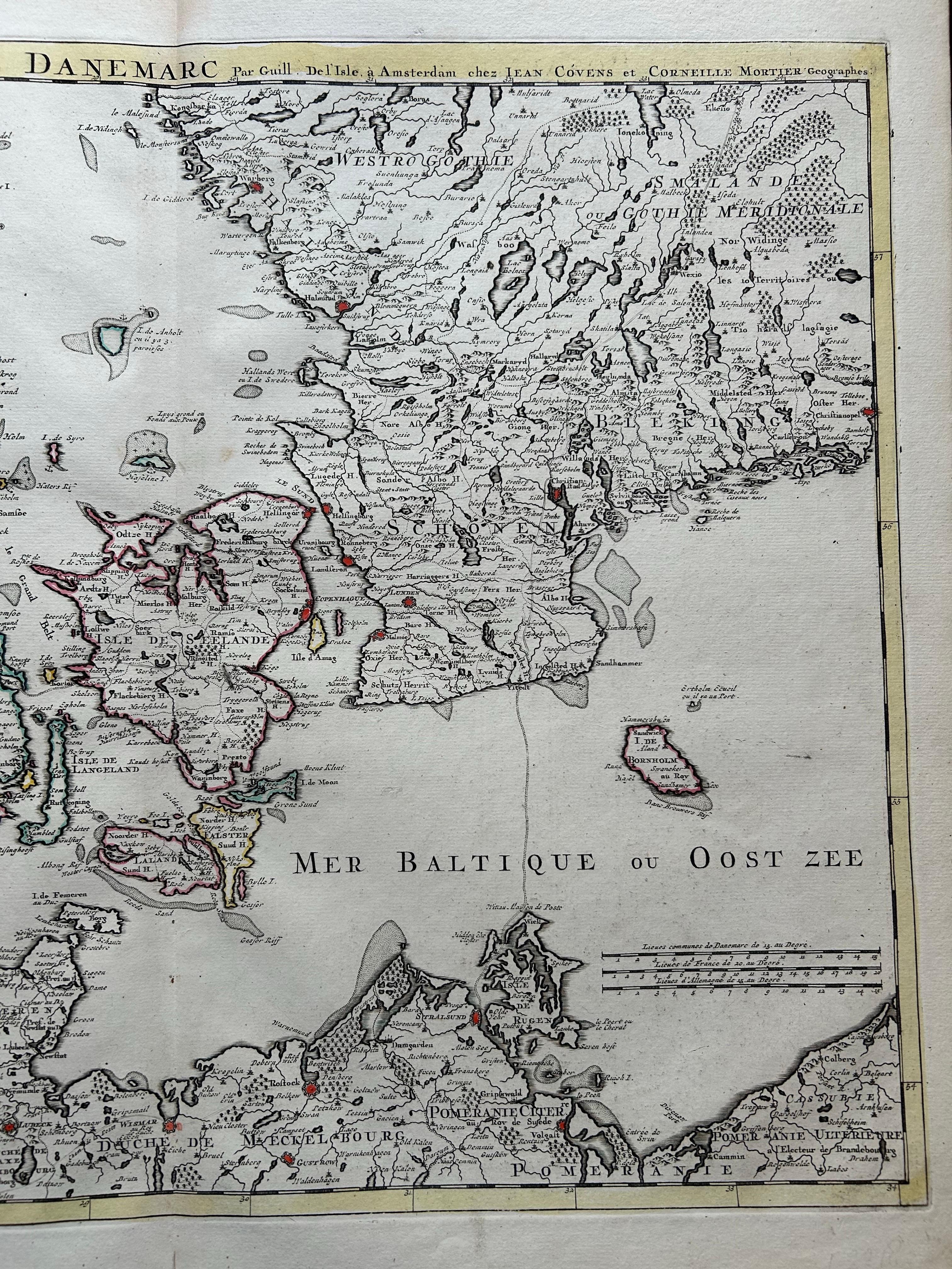 Carta geografica antica della Danimarca di Covens & Mortier, 1730 in vendita 1