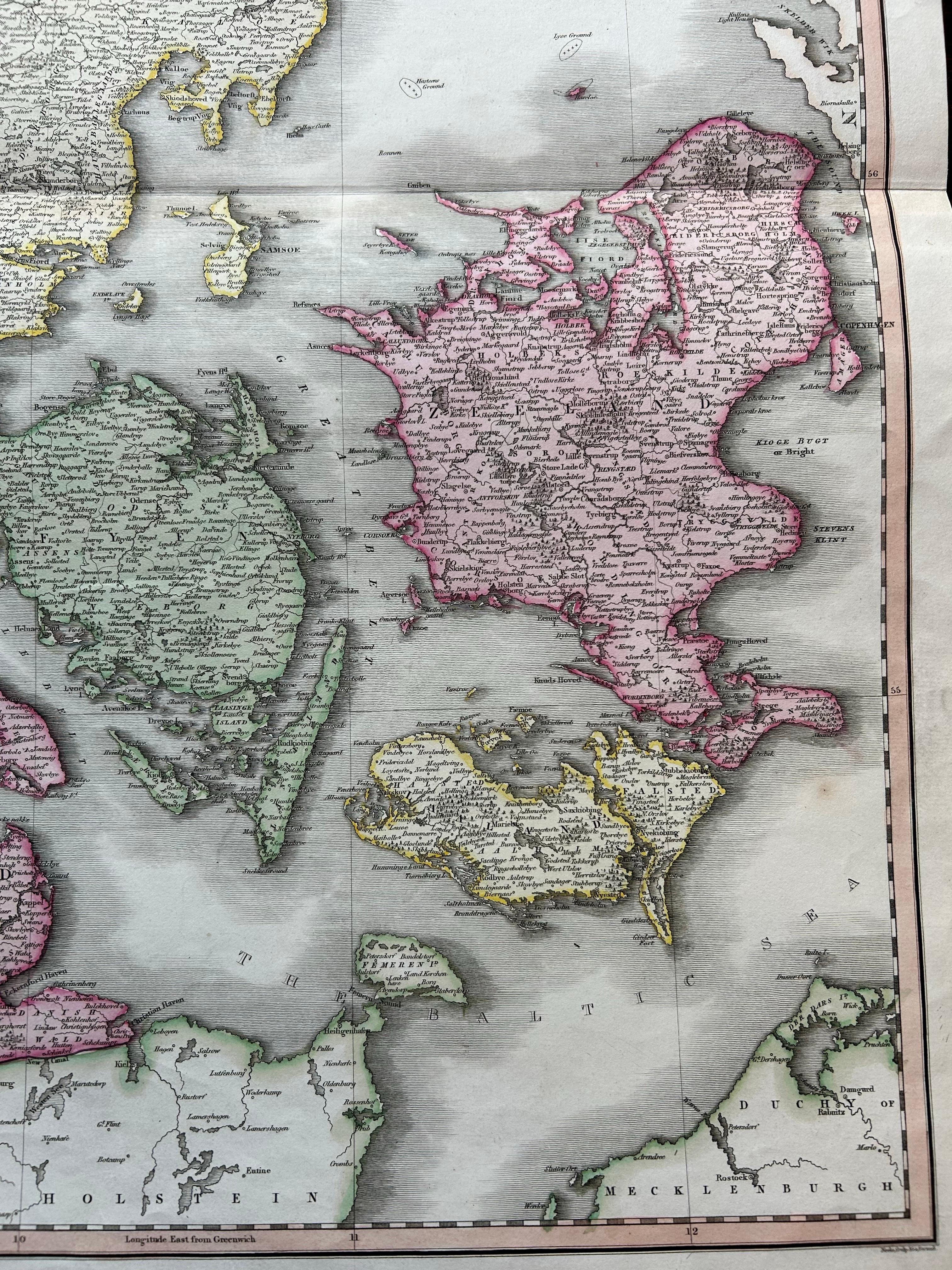 Paper Denmark – Large Format Antique Map by Pinkerton, Fine English Engraving c.1814 For Sale