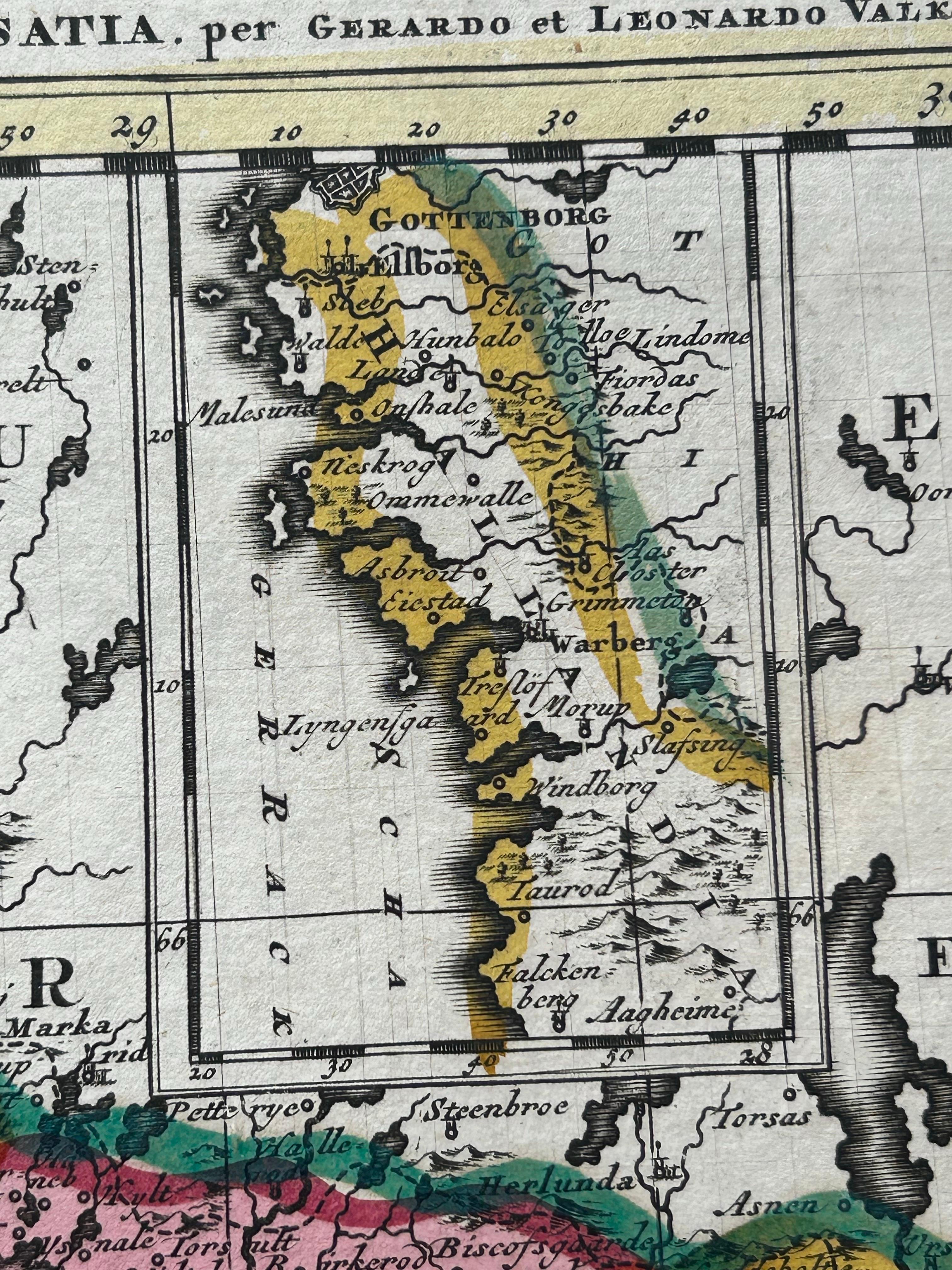 Map of Denmark Divided into Dioceses – G. & L. Valk, ca. 1690 In Good Condition For Sale In Langweer, NL