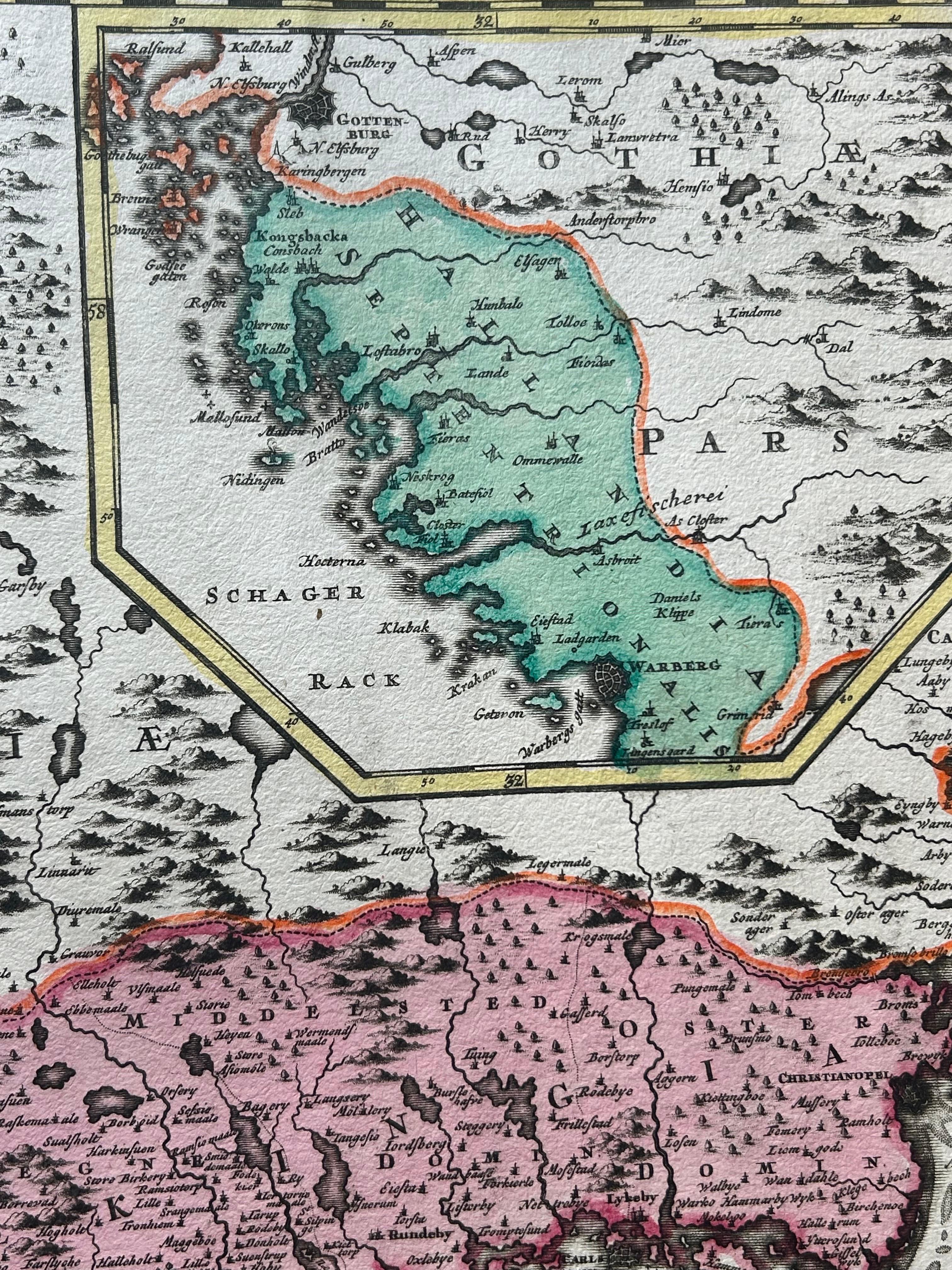 18th Century Southern Sweden Provinces Map – Homann’s ‘Nova Tabula Scaniae’, ca. 1730 For Sale