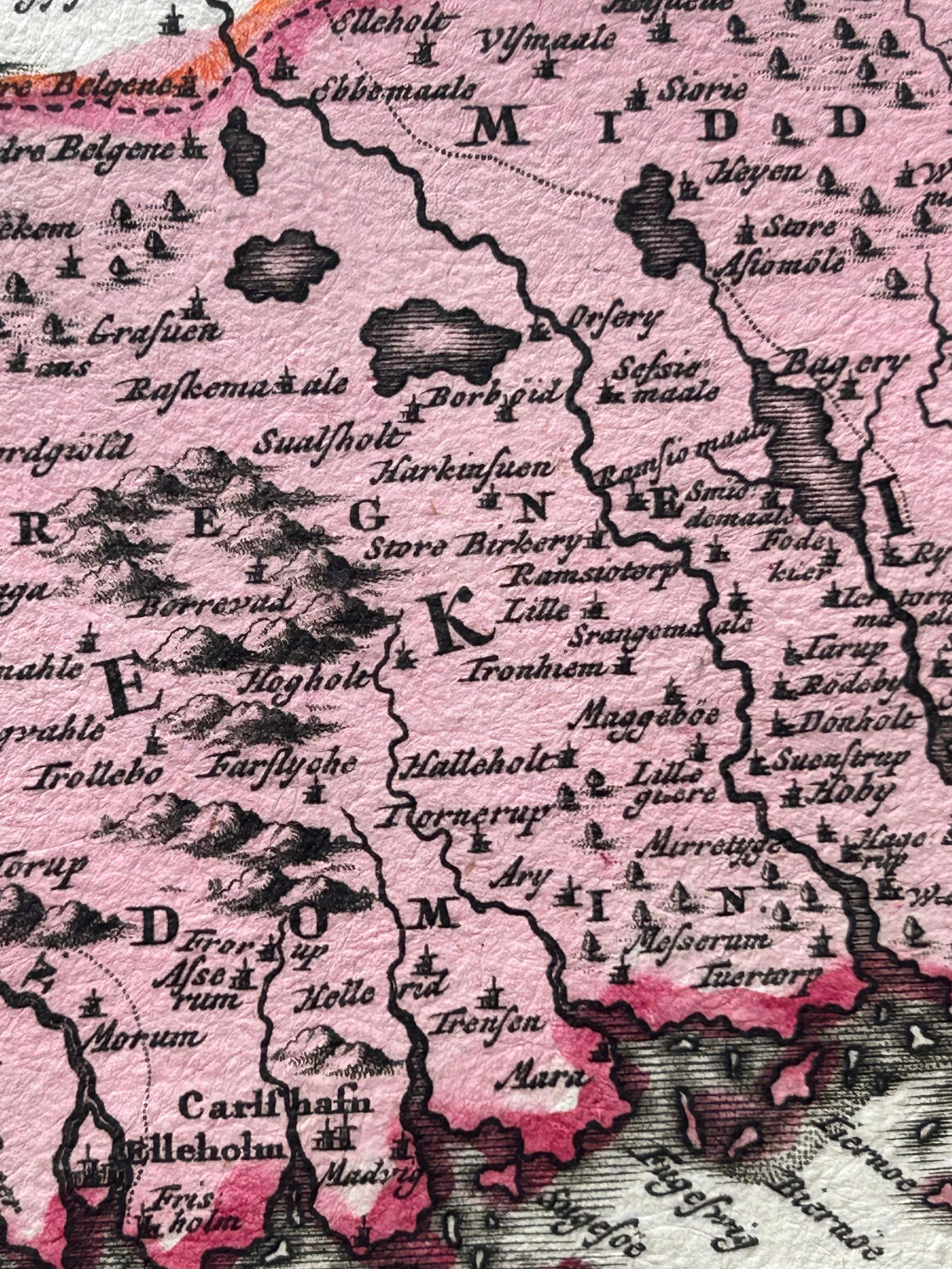 Southern Sweden Provinces Map – Homann’s ‘Nova Tabula Scaniae’, ca. 1730 In Good Condition For Sale In Langweer, NL