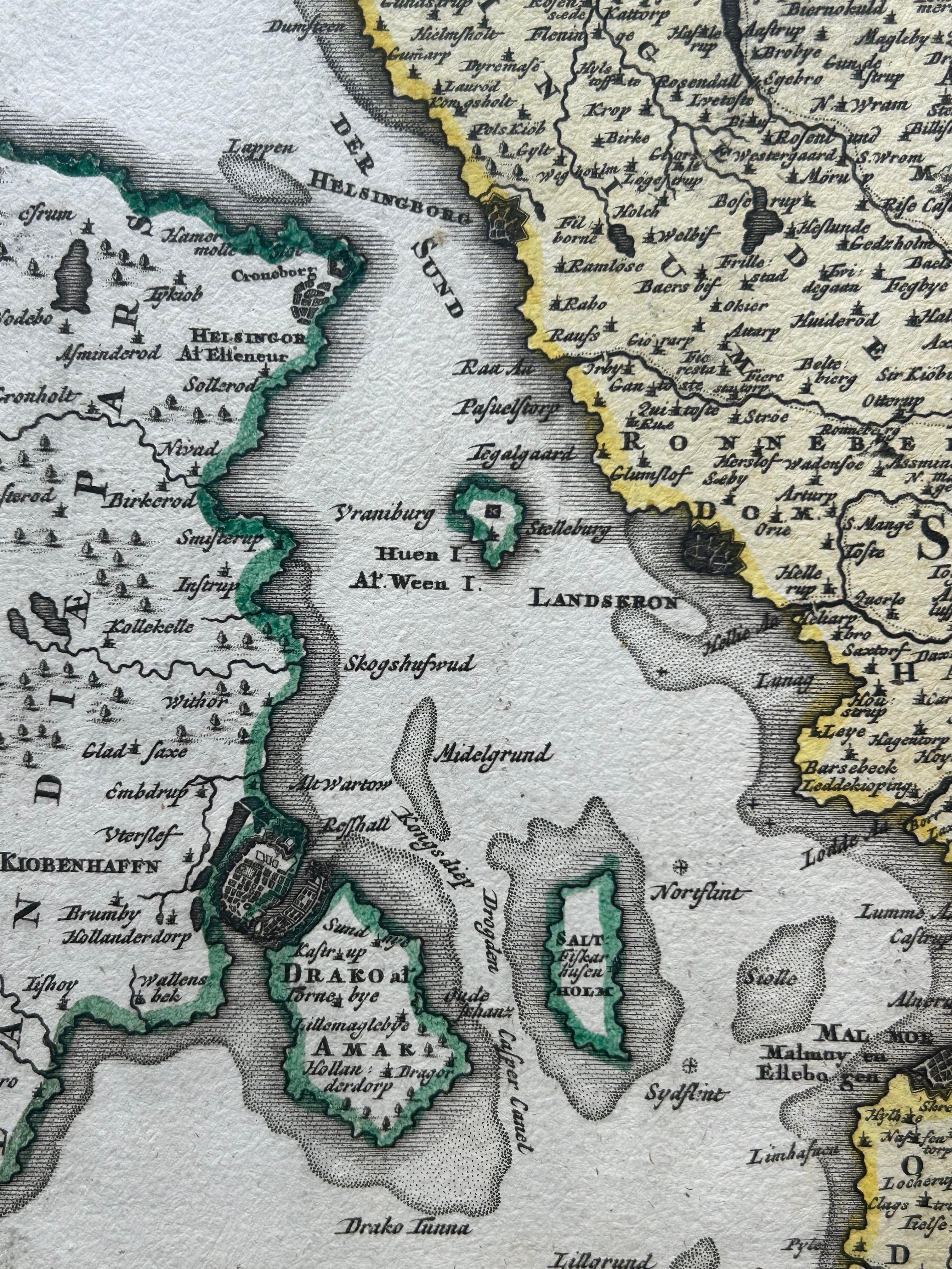 Paper Southern Sweden Provinces Map – Homann’s ‘Nova Tabula Scaniae’, ca. 1730 For Sale