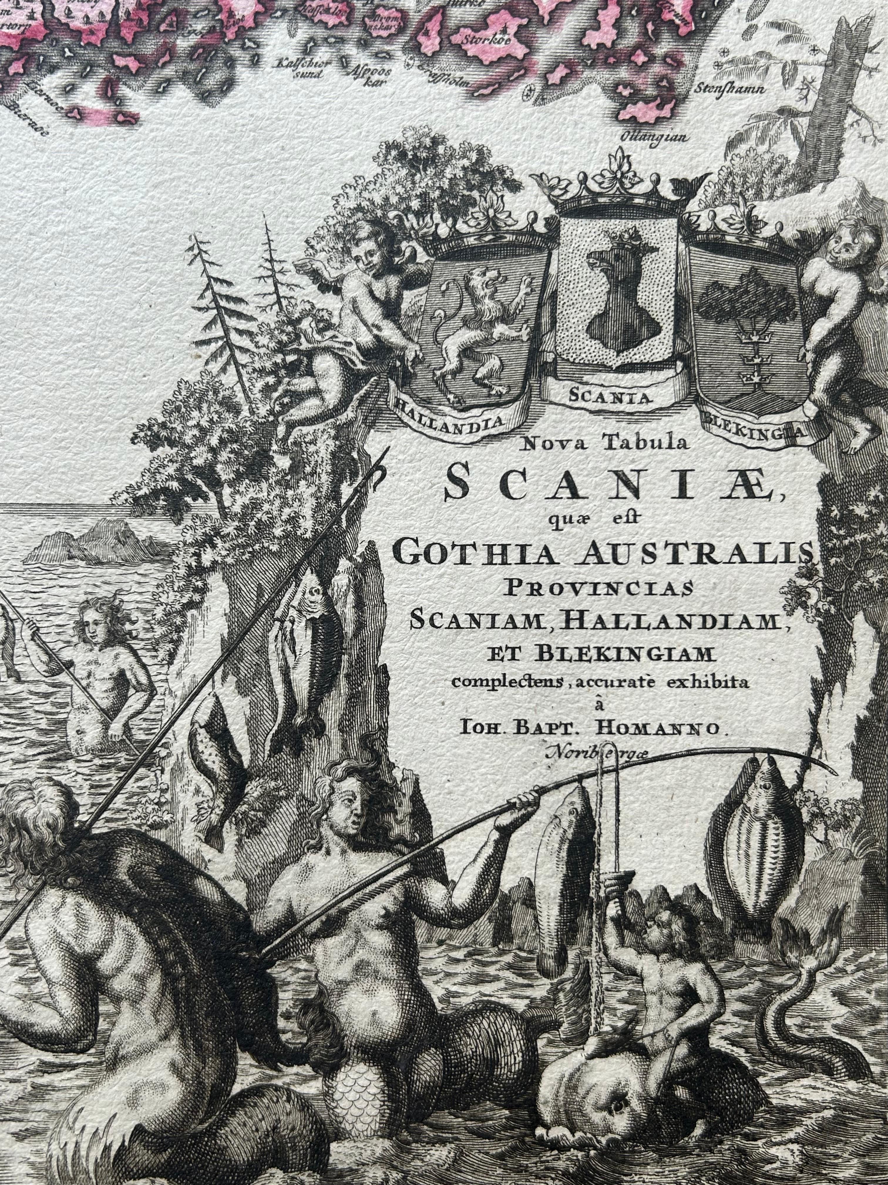Southern Sweden Provinces Map – Homann’s ‘Nova Tabula Scaniae’, ca. 1730 For Sale 3