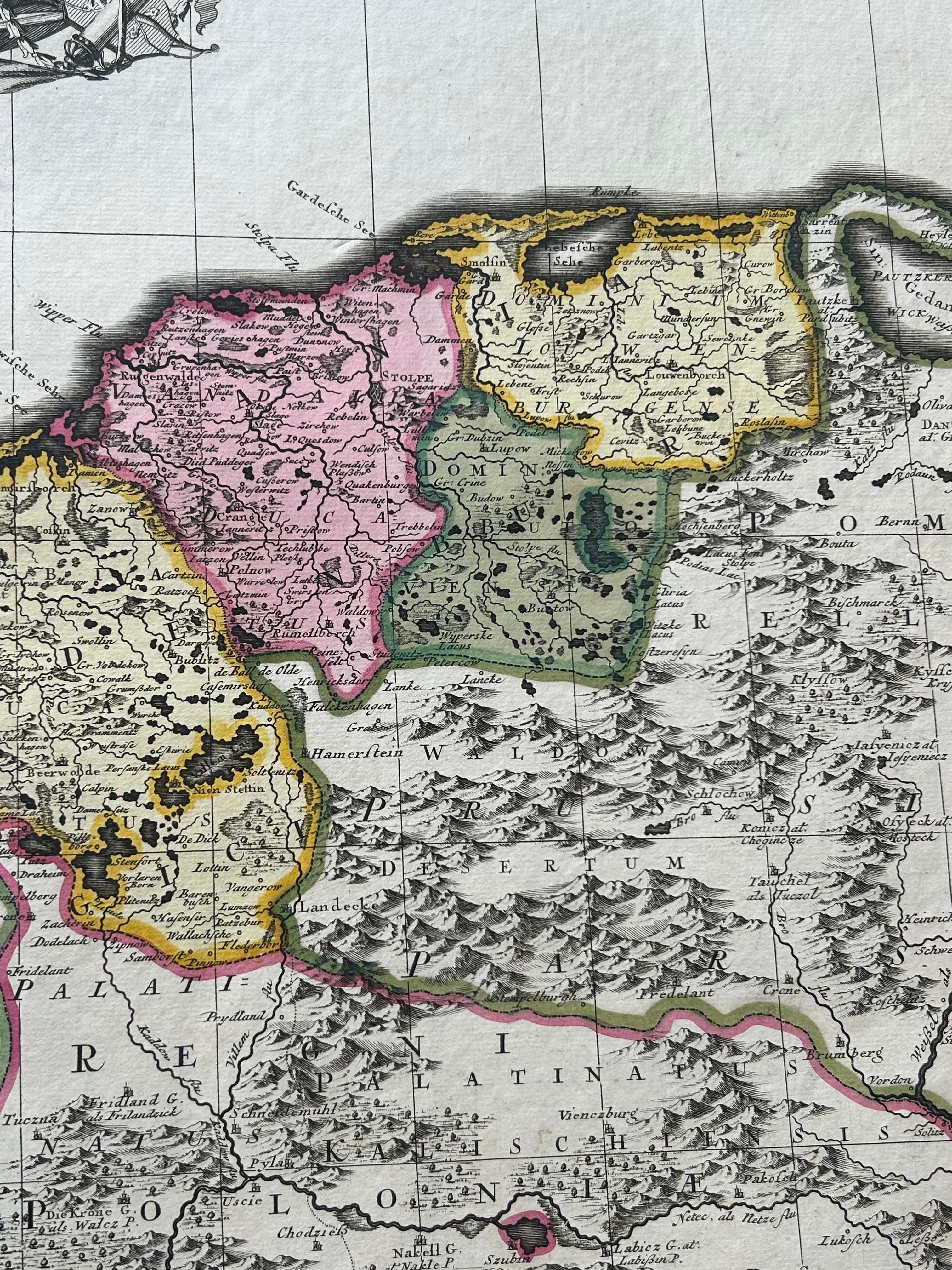 Map of the Duchy of Pomerania – Antique Engraving by P. Schenk Jr., c. 1750 In Good Condition For Sale In Langweer, NL