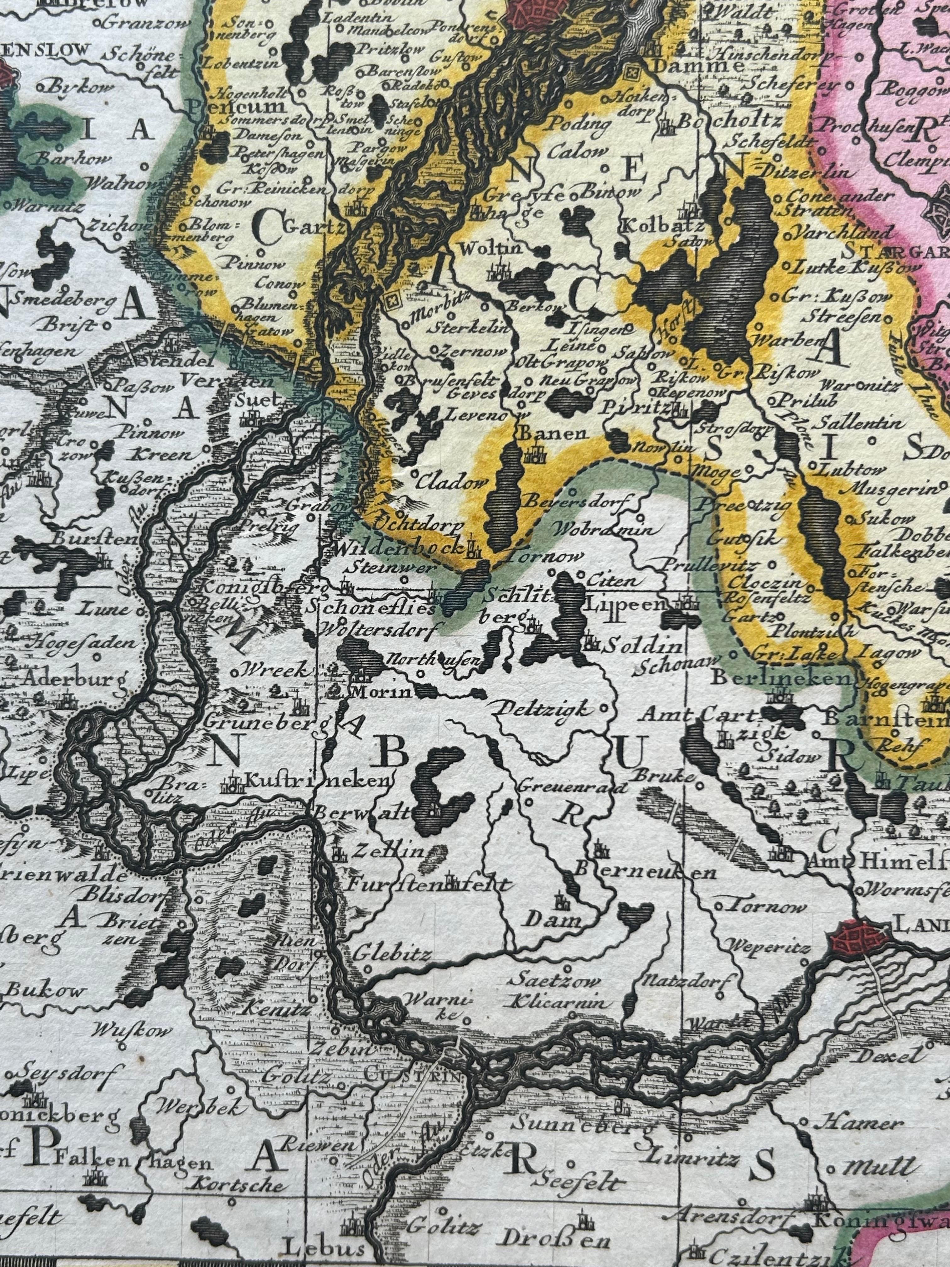 Paper Map of the Duchy of Pomerania – Antique Engraving by P. Schenk Jr., c. 1750 For Sale