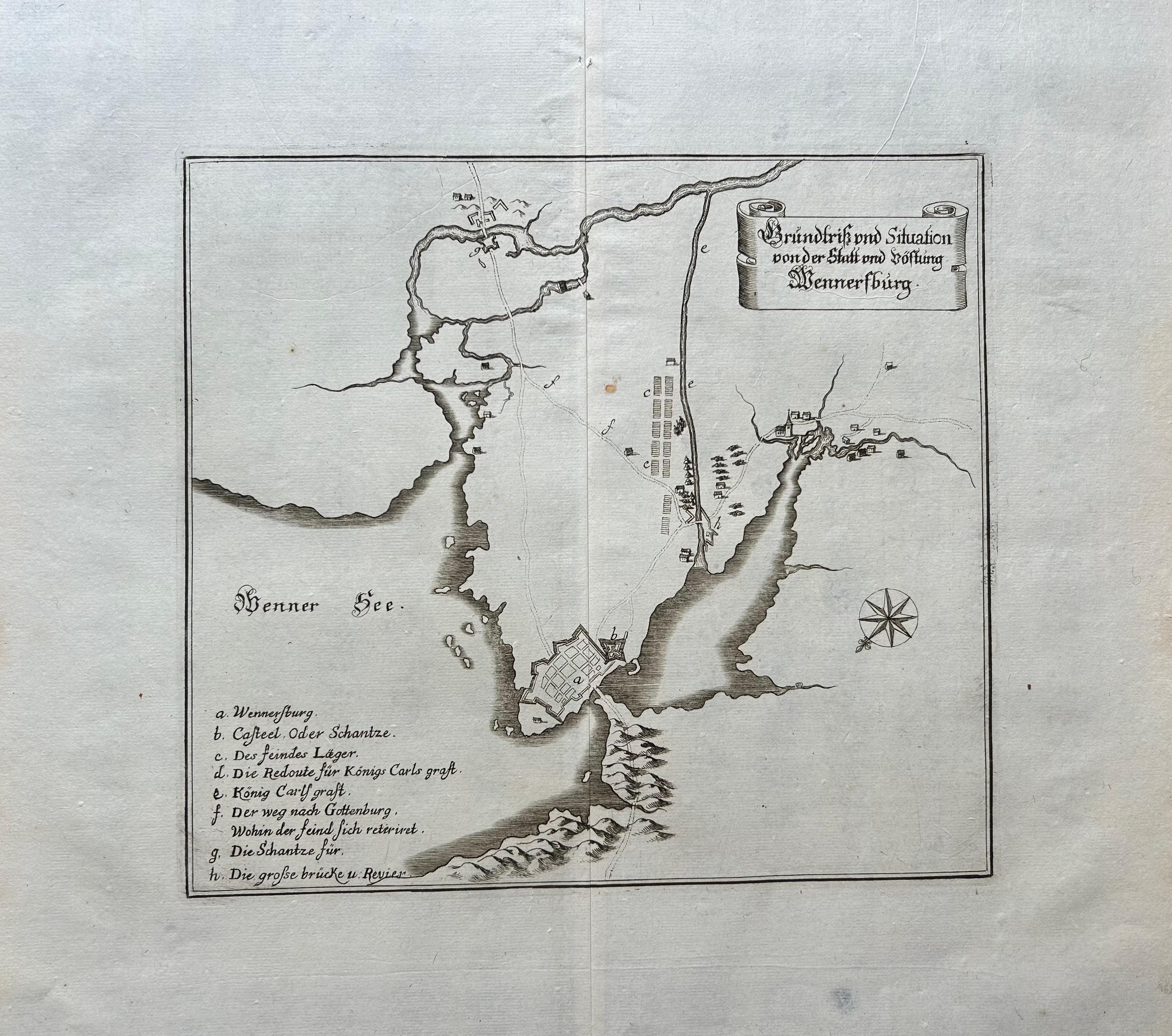 Plan of Vänersborg, Sweden – Antique Map by Merian, c.1680 Theatrum Europaeum For Sale 2