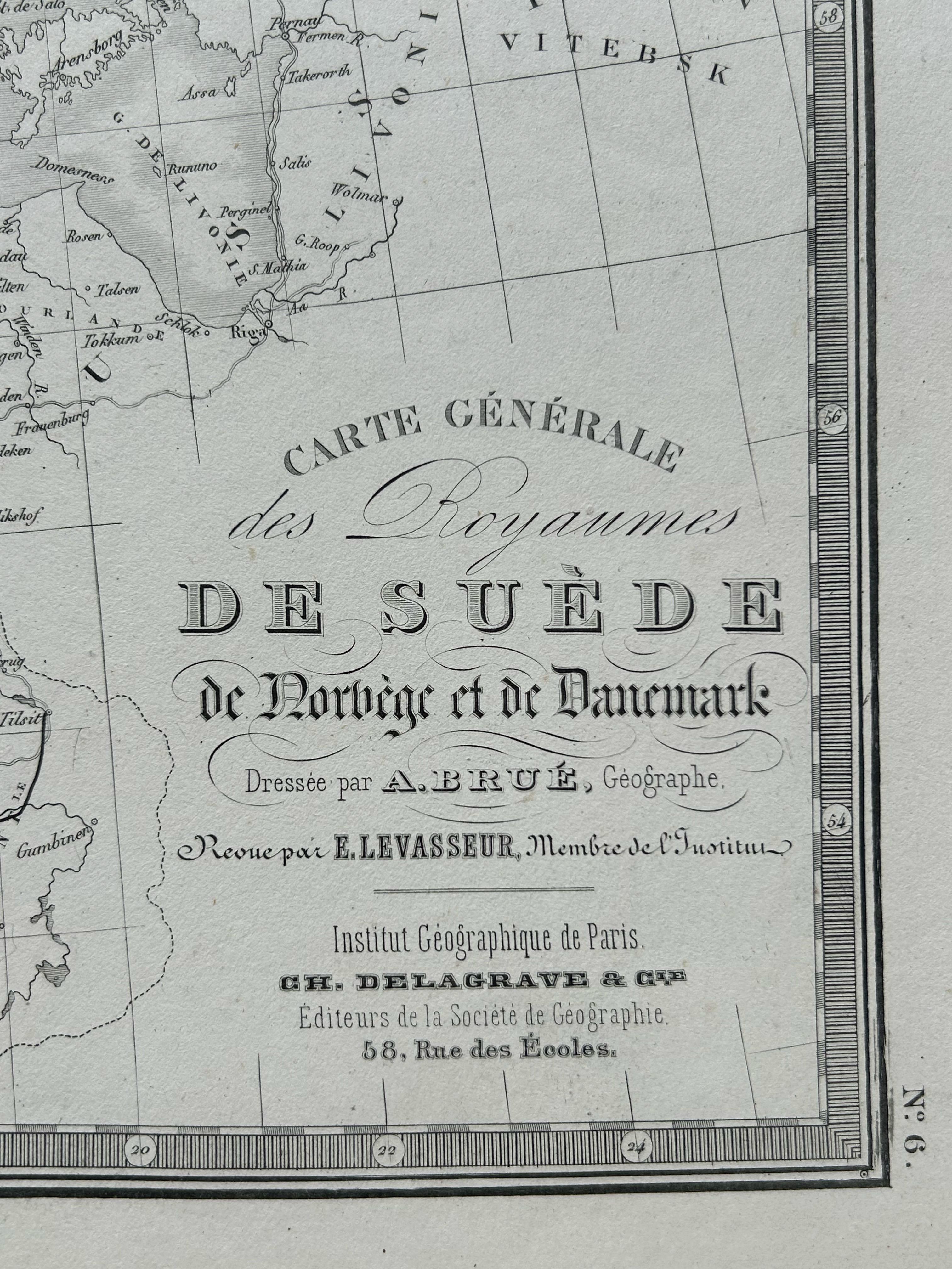 Map of Scandinavia – Antique Atlas Map by A. Levasseur, France, 1875 In Good Condition For Sale In Langweer, NL