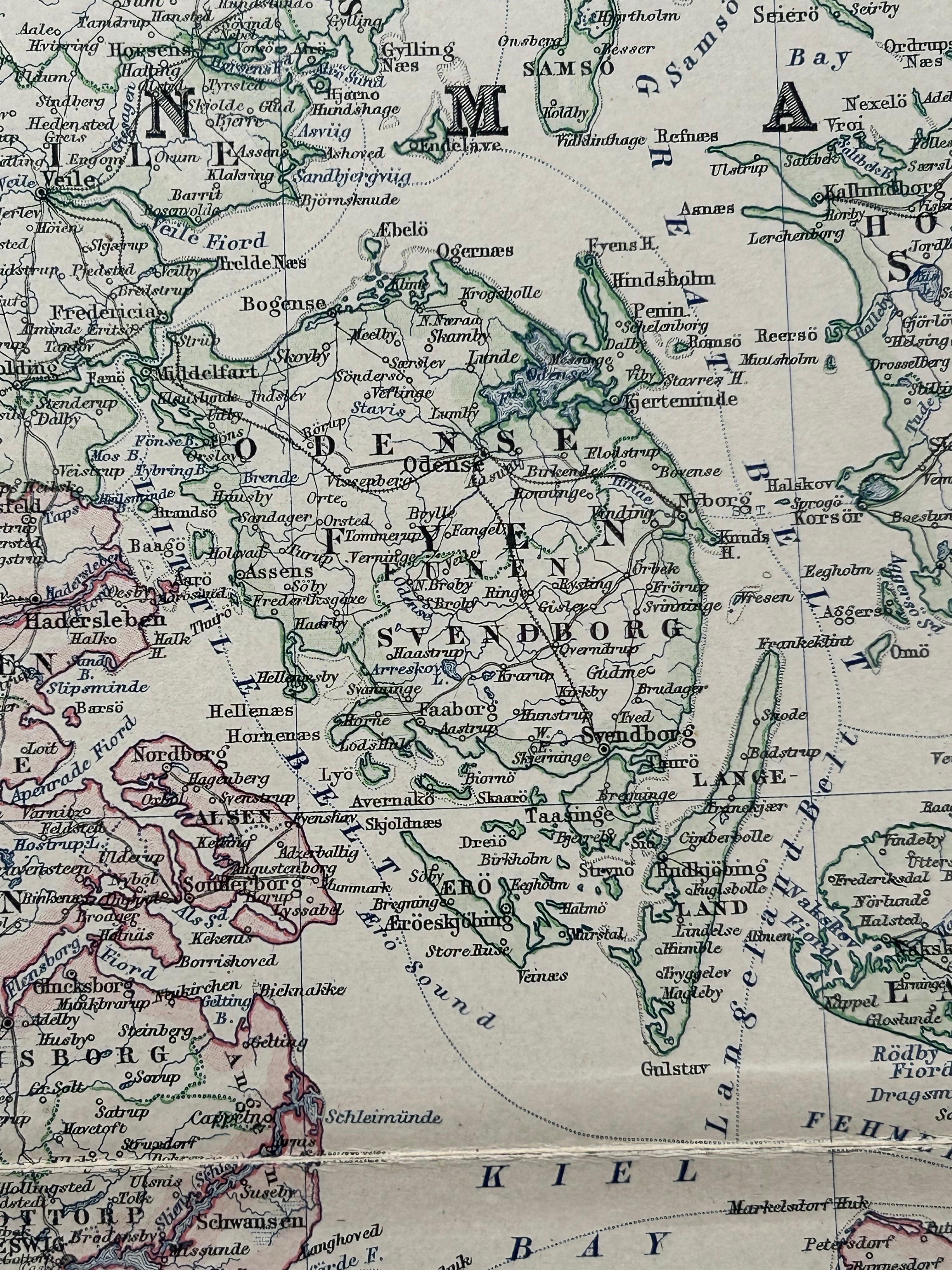 English Denmark & German Empire – Antique Map by A.K. Johnston, 1882 Atlas Edition For Sale