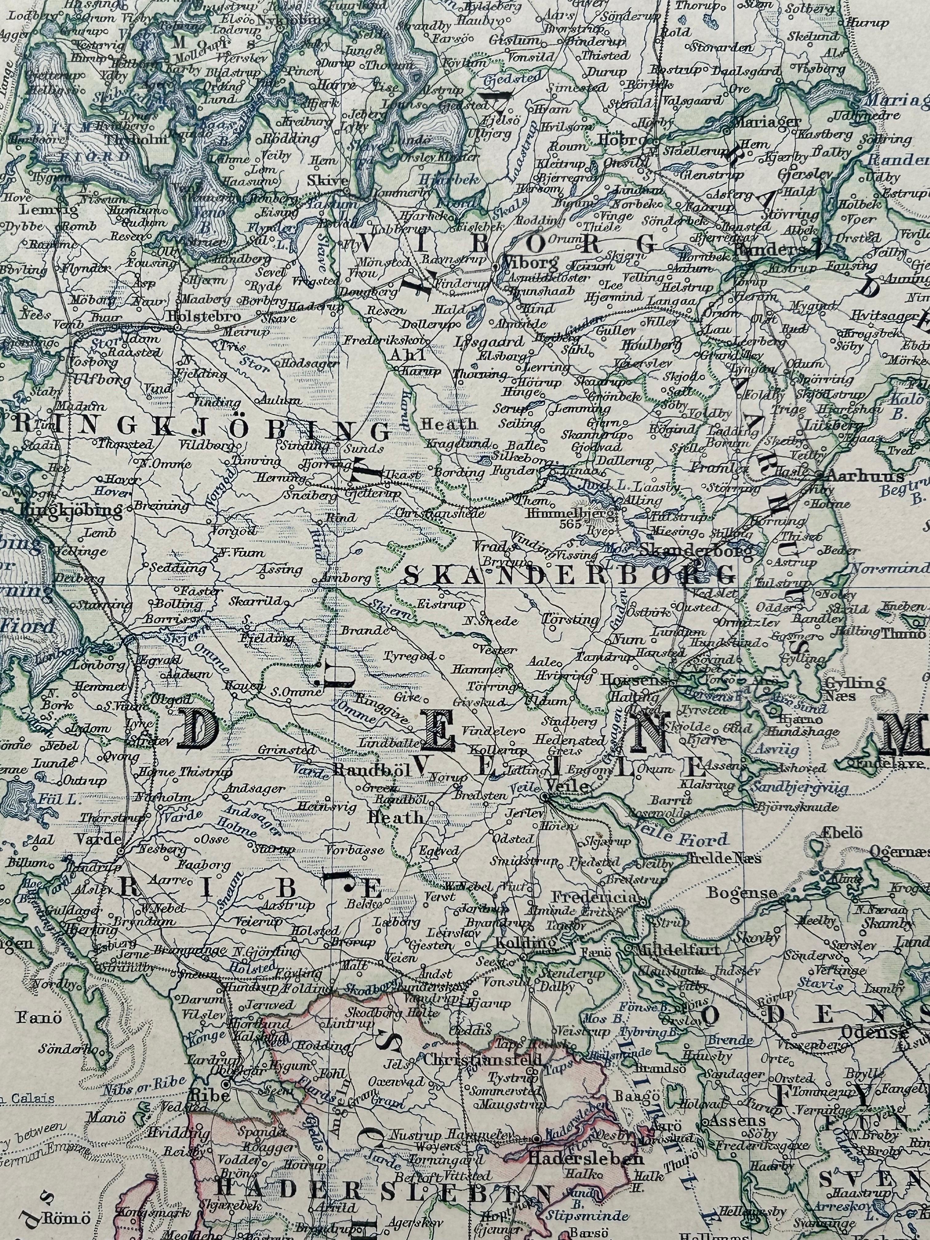 19th Century Denmark & German Empire – Antique Map by A.K. Johnston, 1882 Atlas Edition For Sale