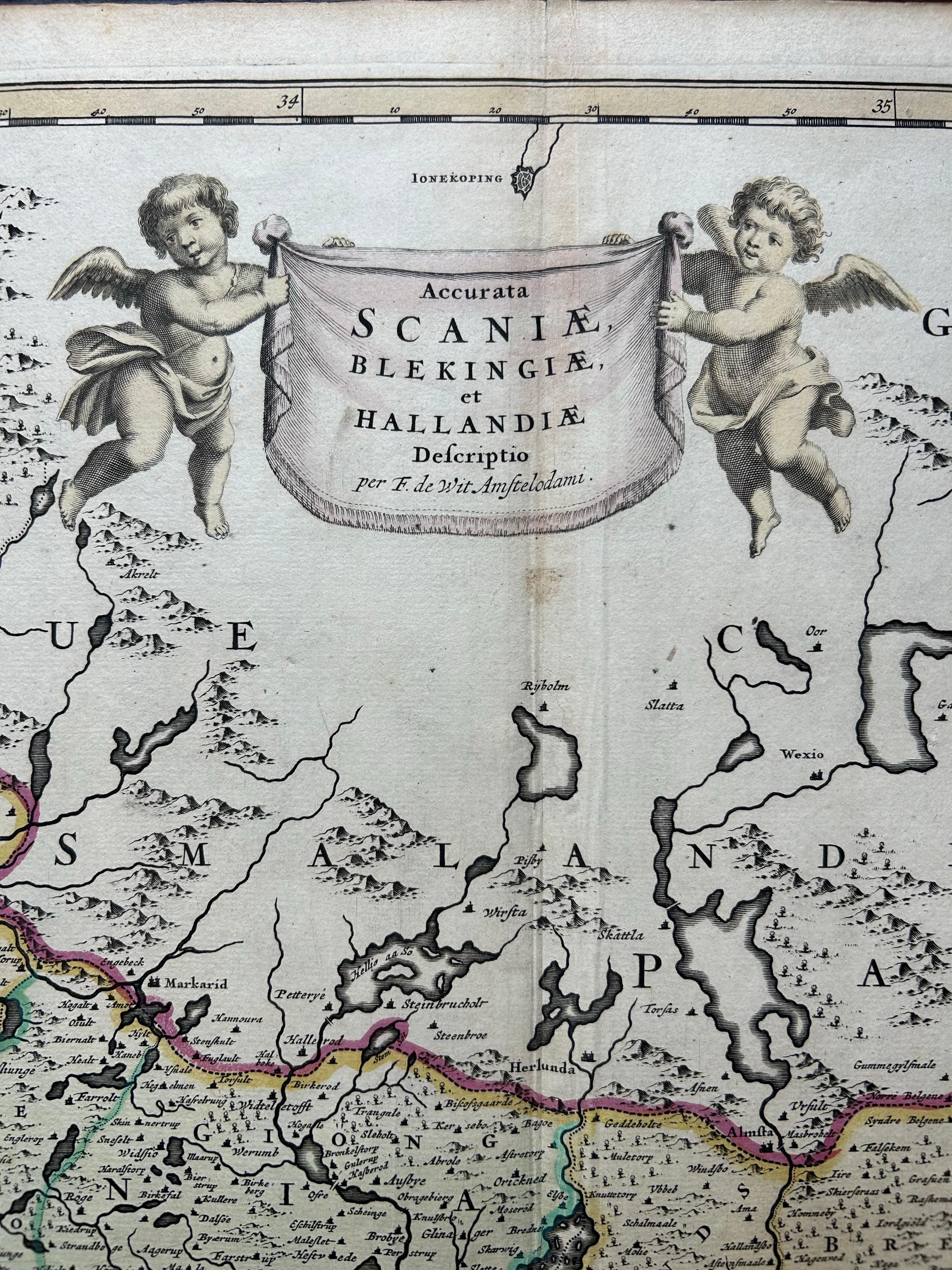 South Sweden Map with Inset of Halmstad – Antique Map by Frederik de Wit, c.1680 For Sale 1