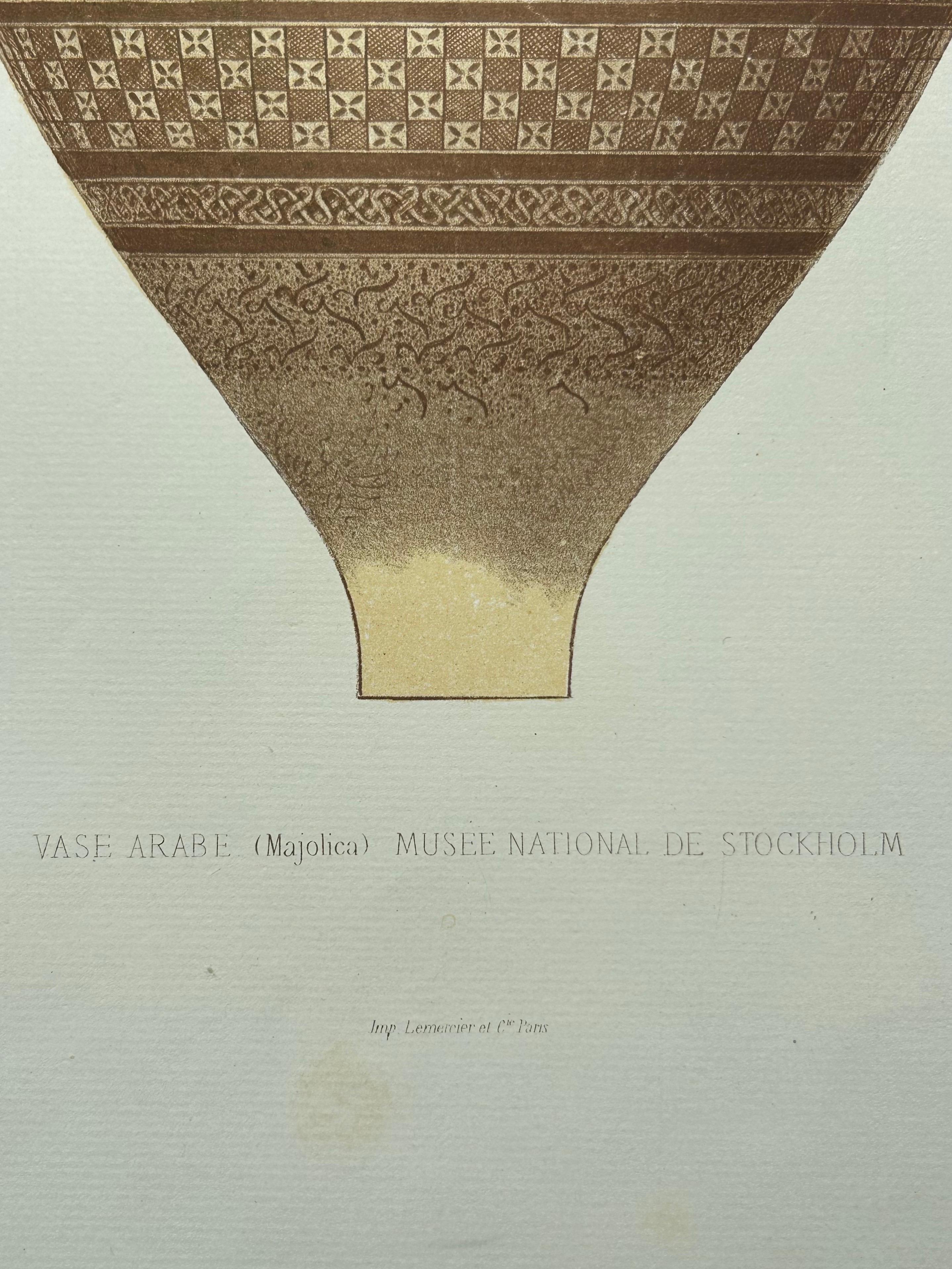 Stampa antica di un vaso arabo di Delange del 1869 in vendita 1