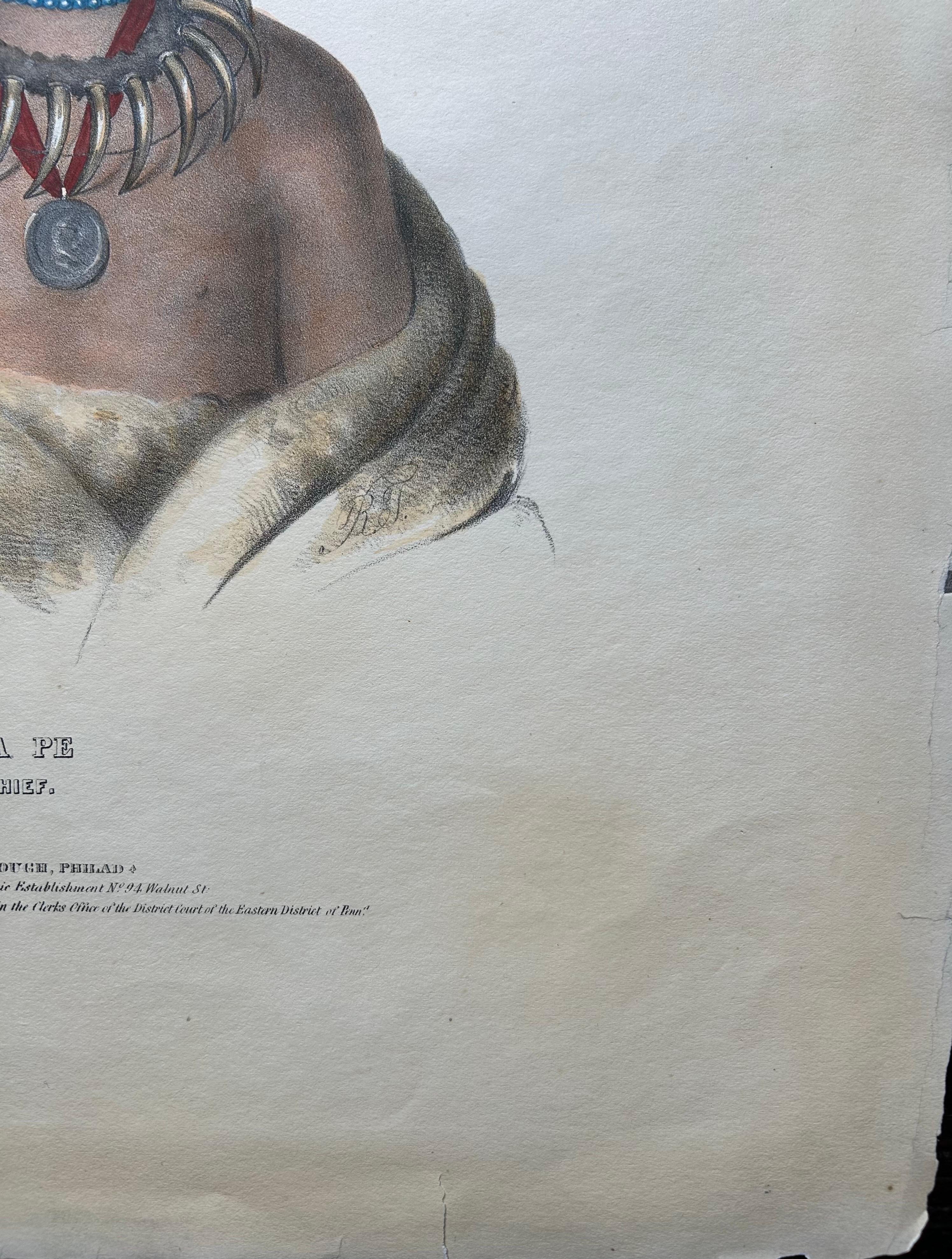 Grande stampa antica di Chono Ca Pe, un capo Otoe, circa 1838 in vendita 3
