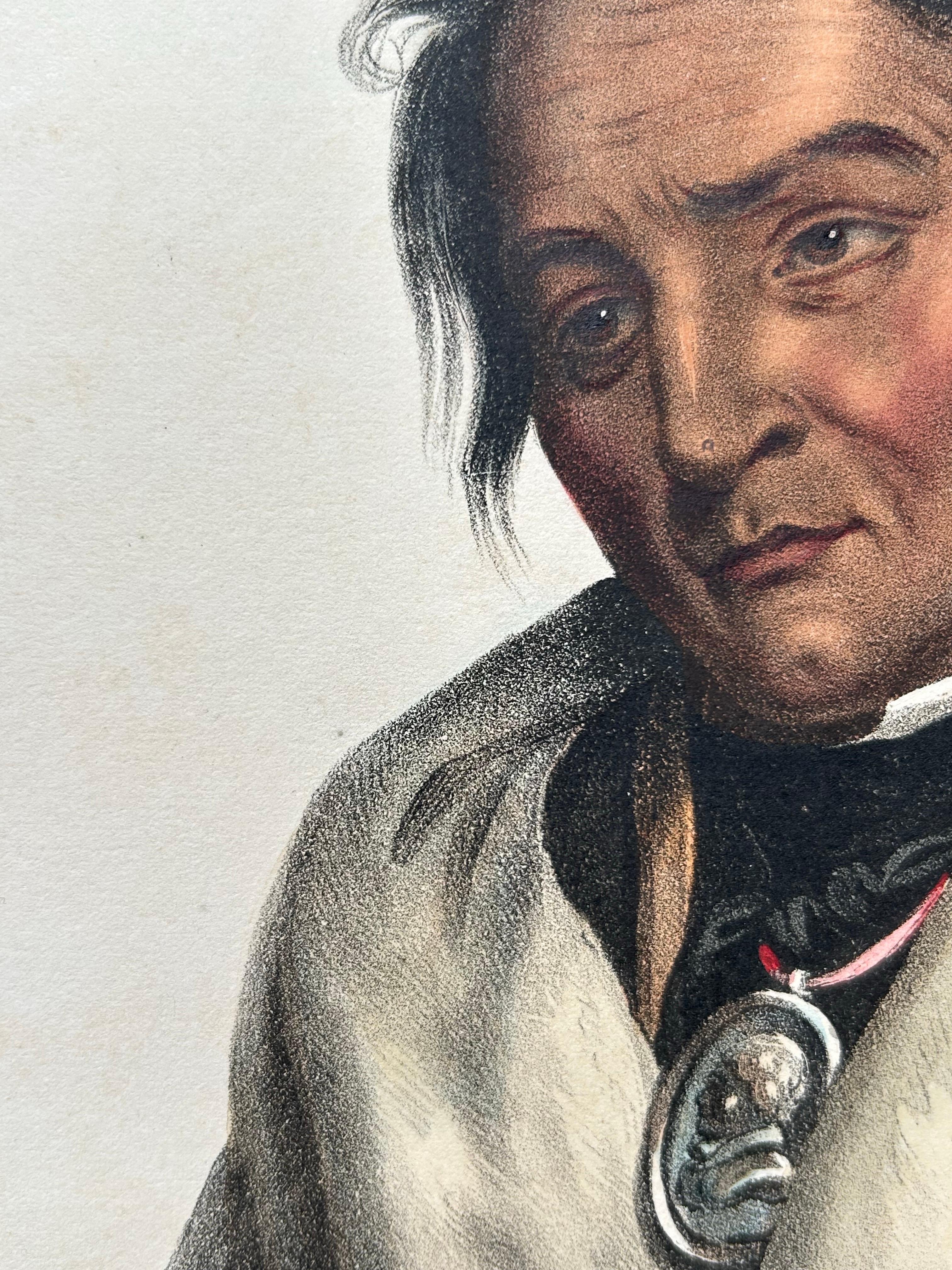 Grande stampa antica di Meta-Koosega, un guerriero Ojibwe, circa 1838 in vendita 2