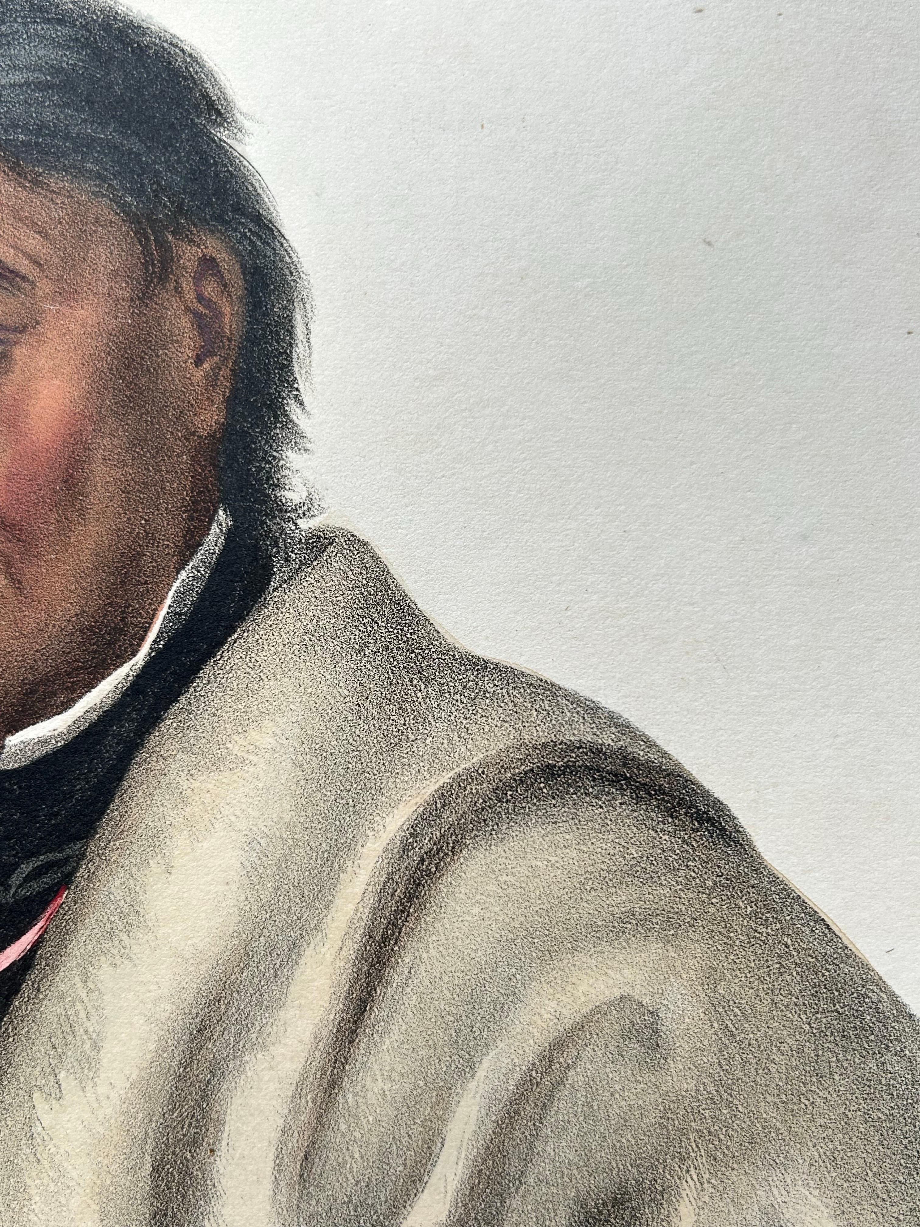 Grande stampa antica di Meta-Koosega, un guerriero Ojibwe, circa 1838 in vendita 3