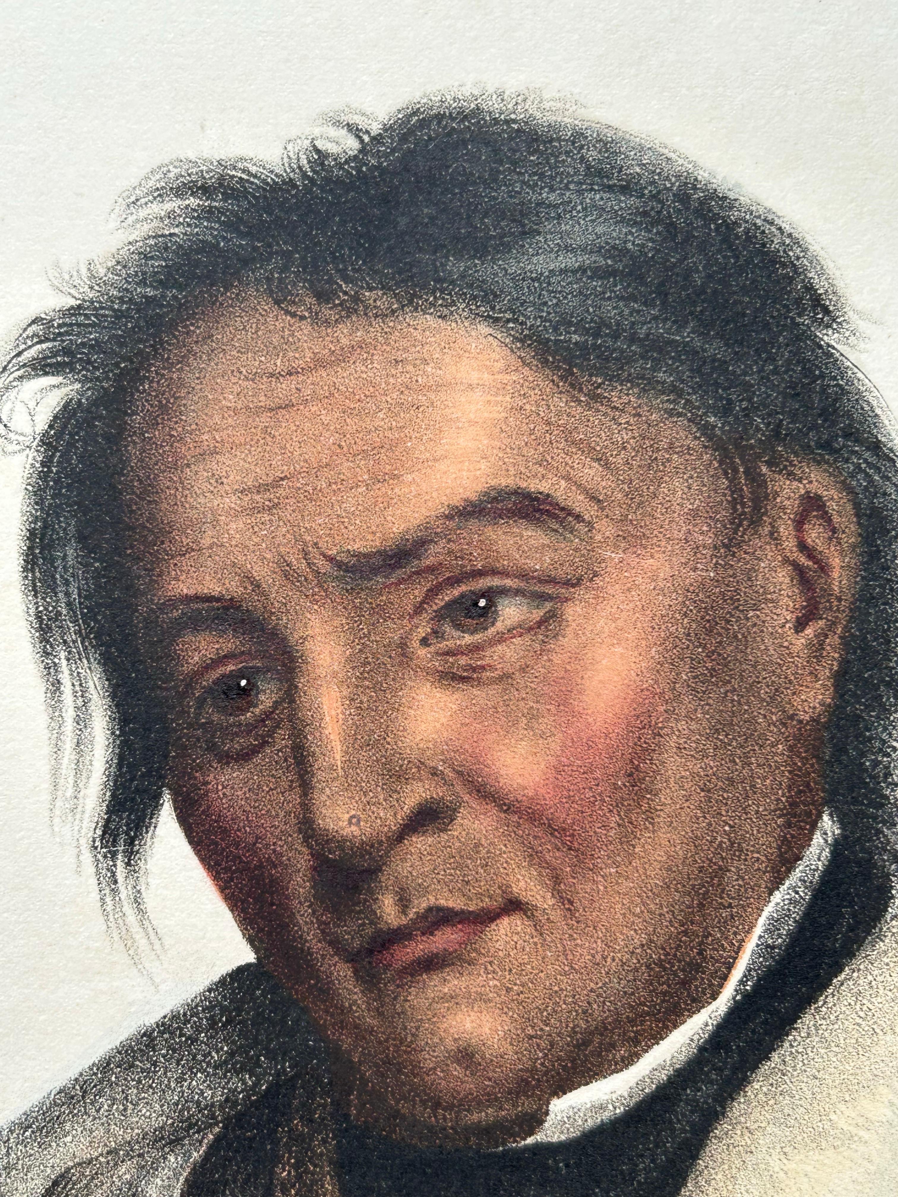 Grande stampa antica di Meta-Koosega, un guerriero Ojibwe, circa 1838 in vendita 5