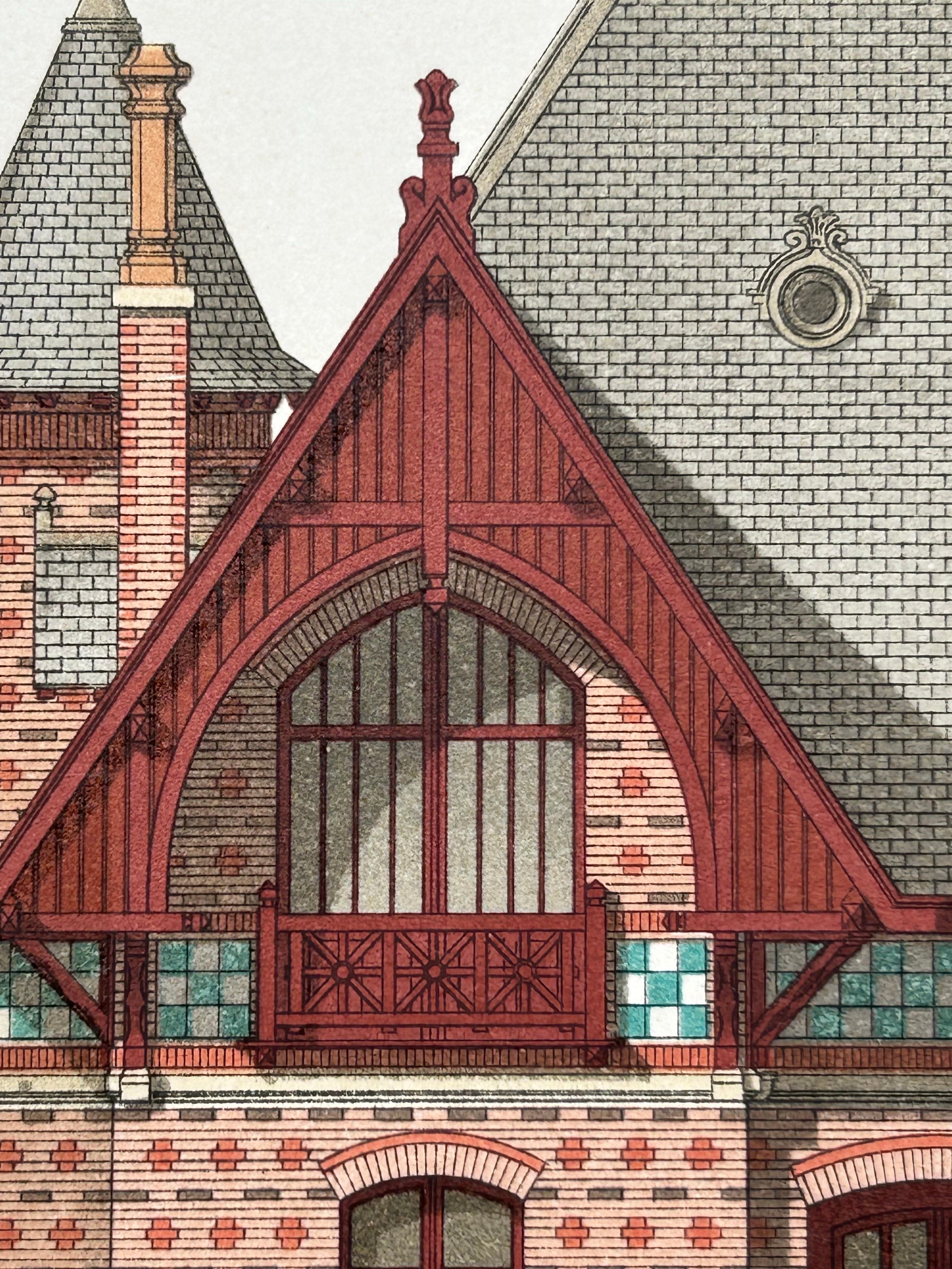 French Villa Architecture – Antique Brickwork Print by Chabat, c.1900 For Sale 1