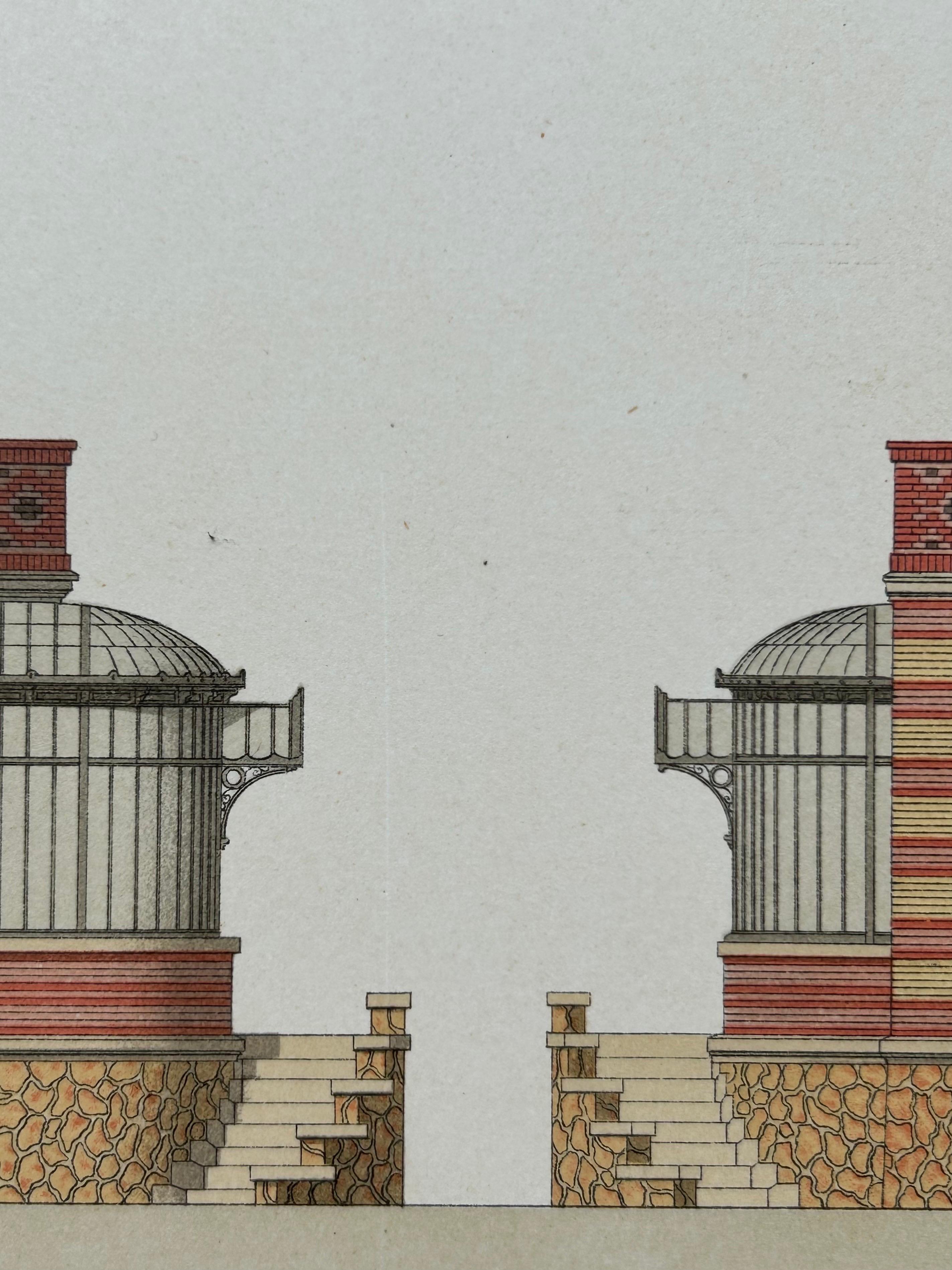 French Villa Architecture – Antique Brickwork Print by Chabat, c.1900 For Sale 3