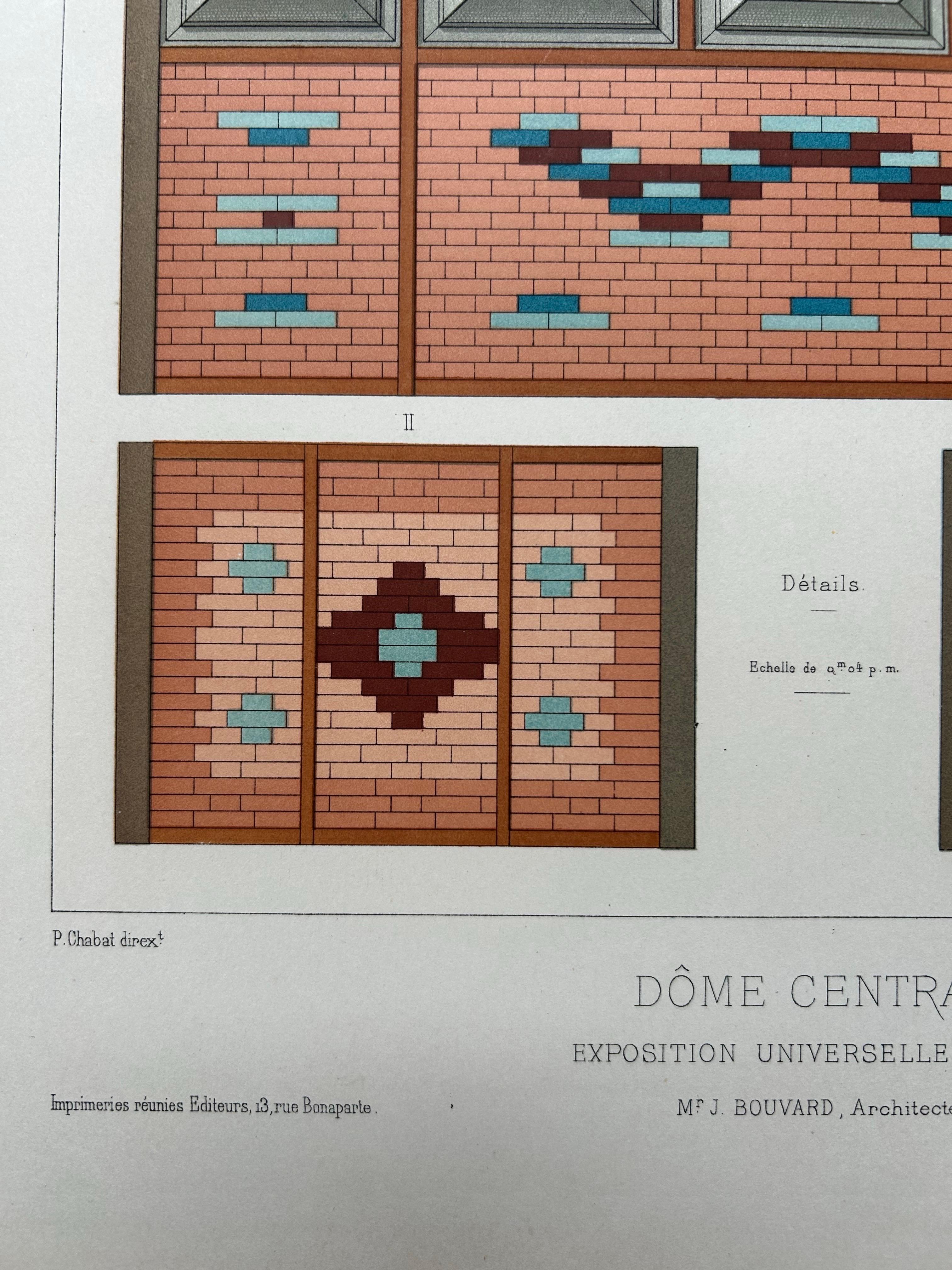Dome Brickwork Design from Paris Expo – Architectural Print by Chabat, c.1900 For Sale 1
