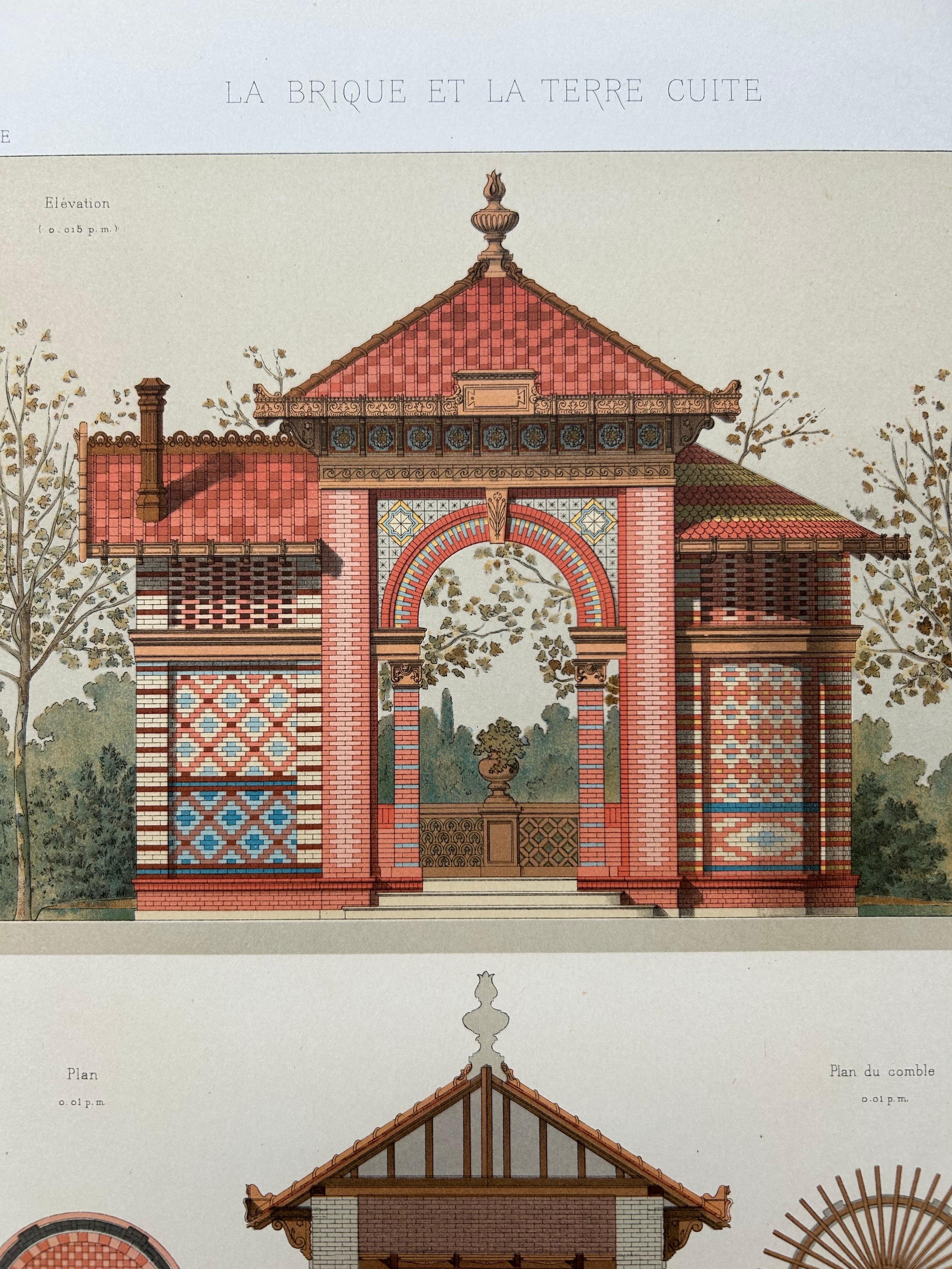 French La Brique Pavilion Print – Ornamental Kiosk Design by P. Chabat, c.1900 For Sale
