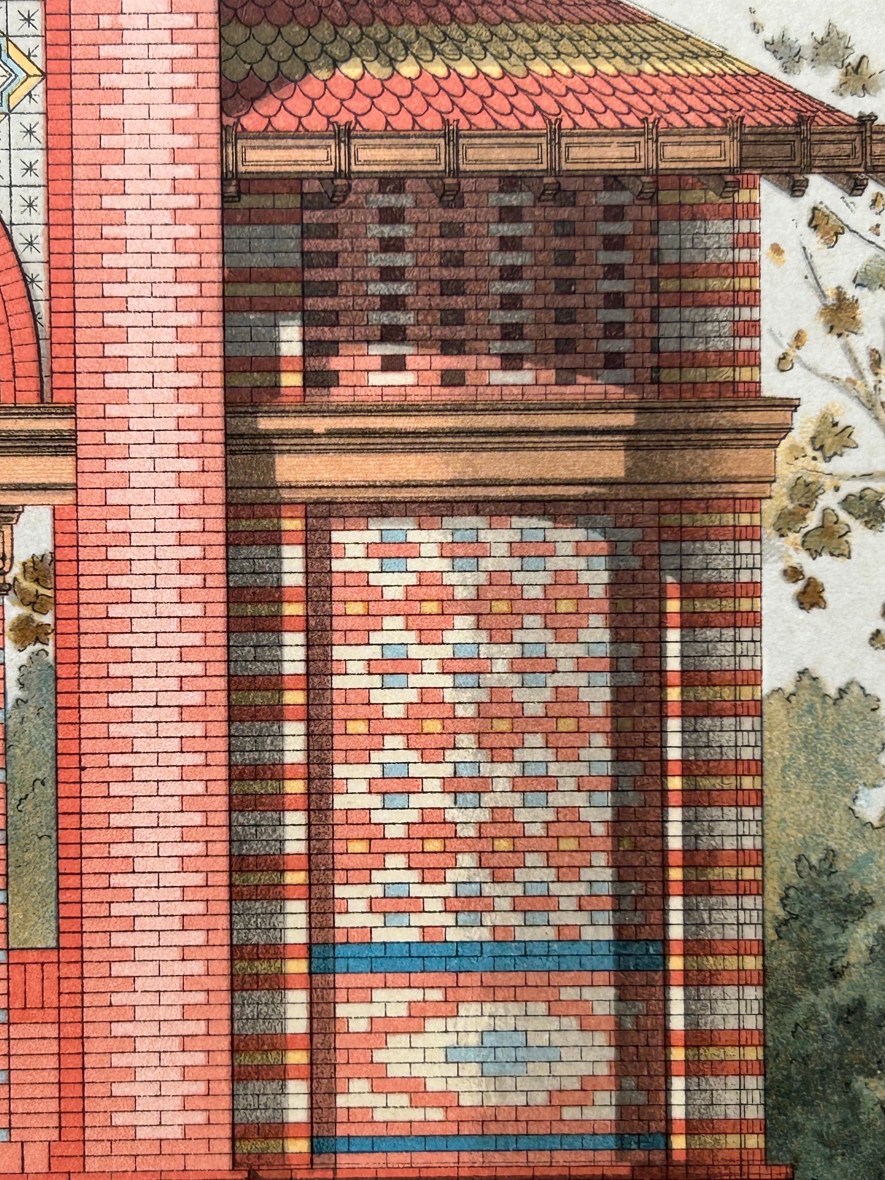 La Brique Pavilion Print – Ornamental Kiosk Design by P. Chabat, c.1900 In Good Condition For Sale In Langweer, NL