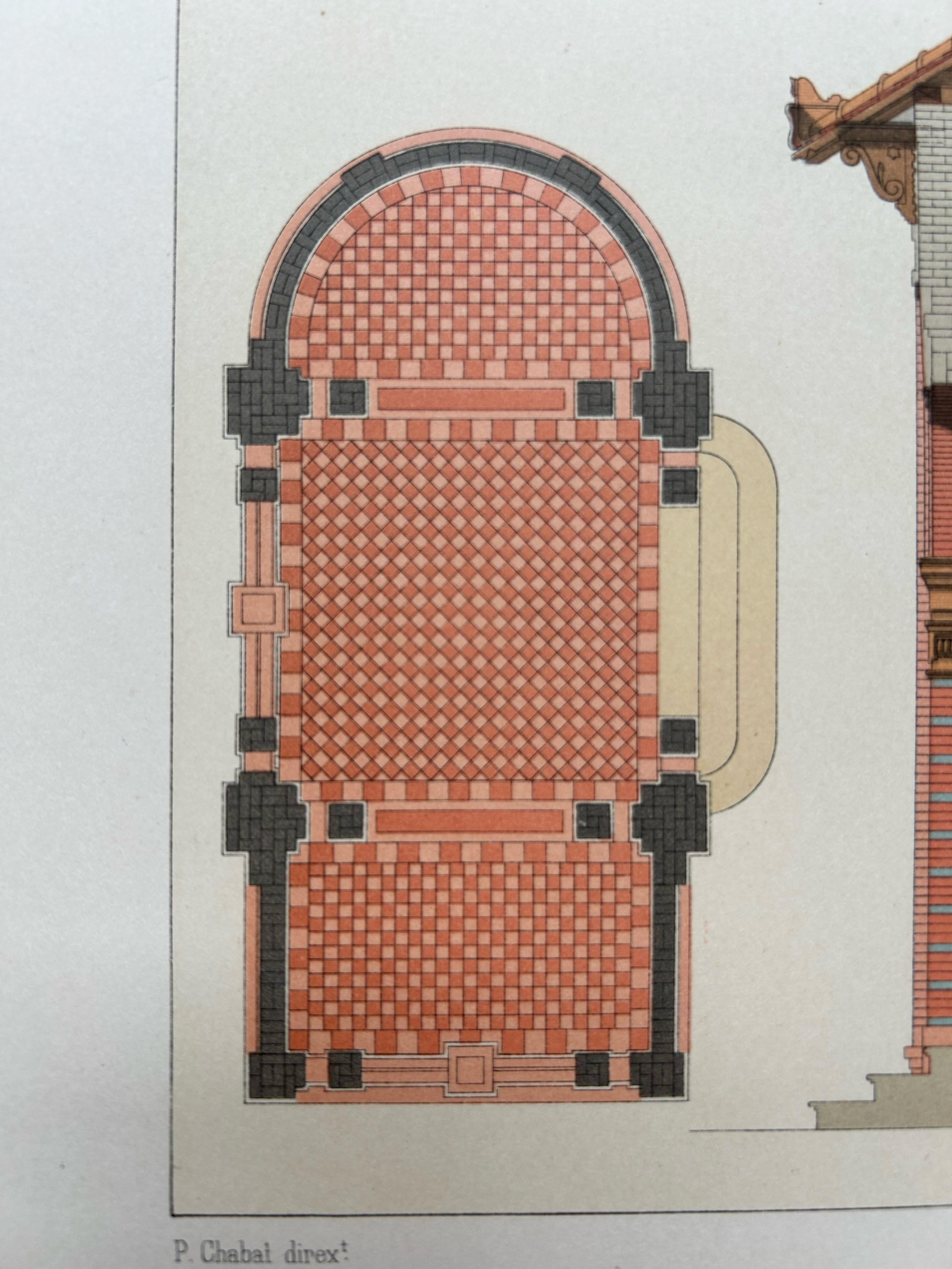 Paper La Brique Pavilion Print – Ornamental Kiosk Design by P. Chabat, c.1900 For Sale