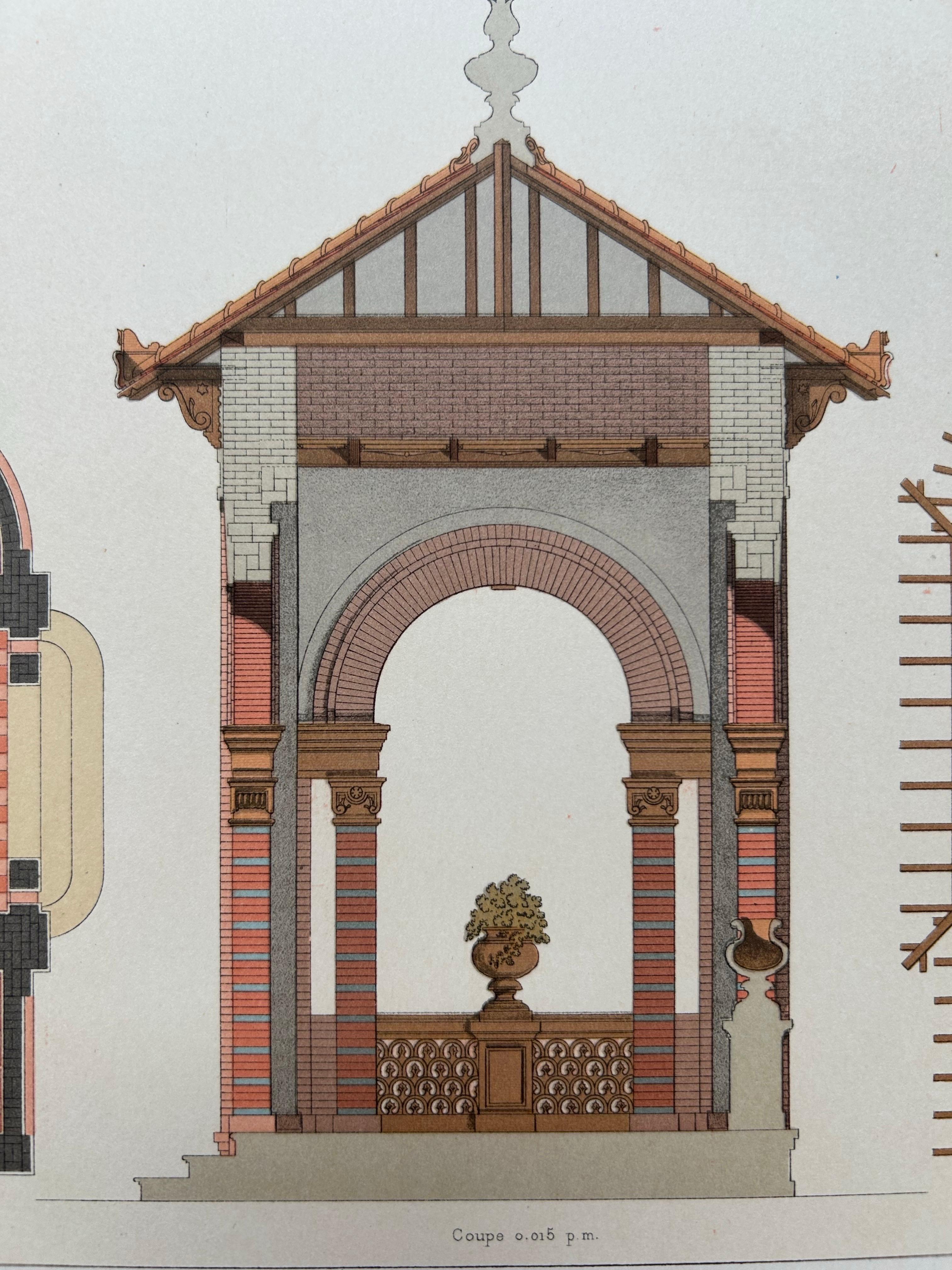 La Brique Pavilion Print – Ornamental Kiosk Design by P. Chabat, c.1900 For Sale 1