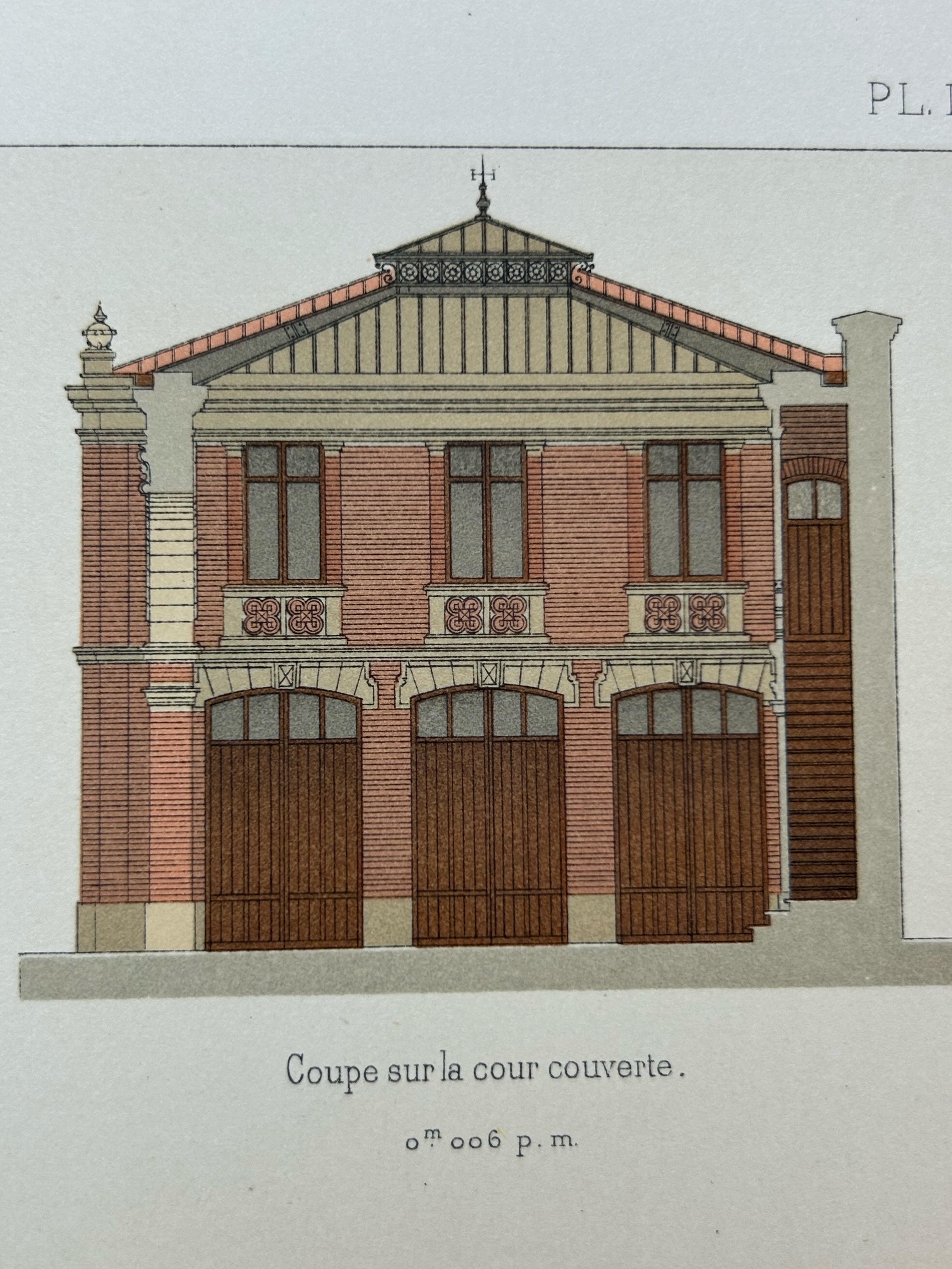 La Brique Architectural Print – Parisian Stables on Avenue Raphaël, c.1900 For Sale 2