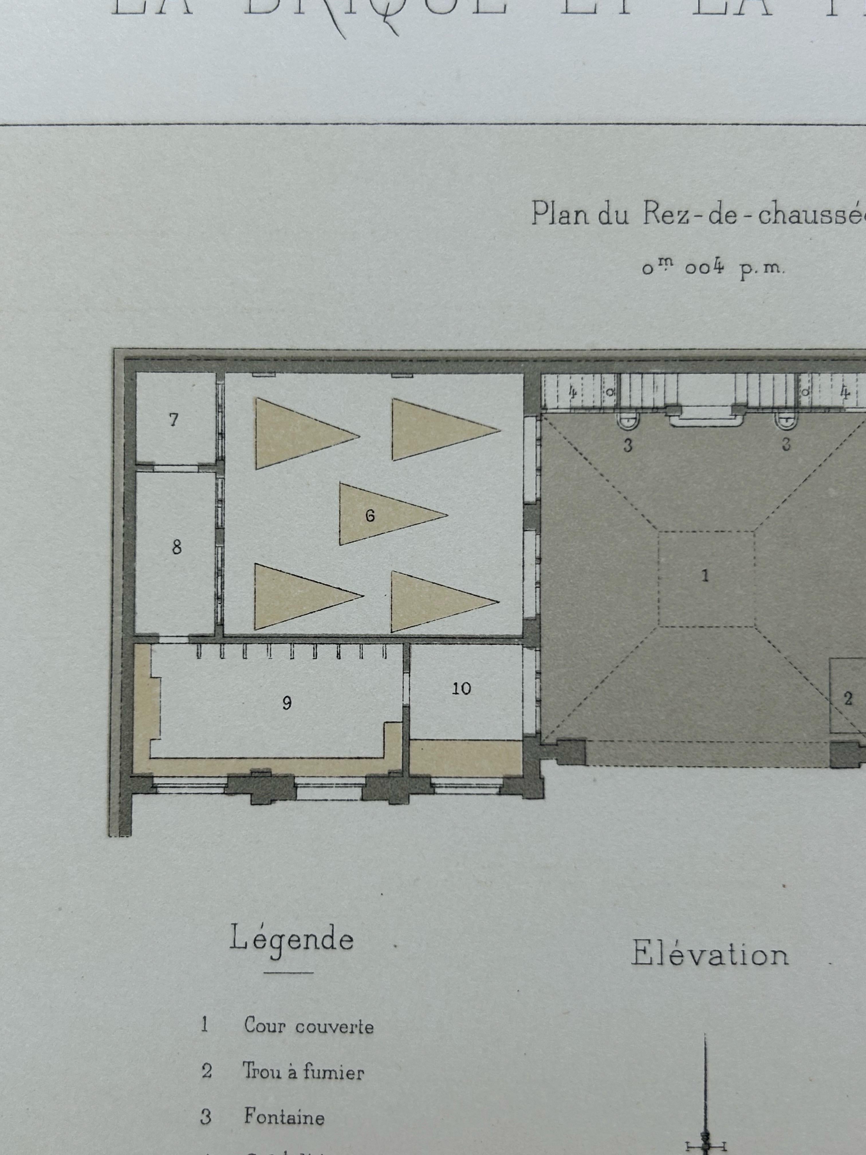 La Brique Architectural Print – Parisian Stables on Avenue Raphaël, c.1900 For Sale 1