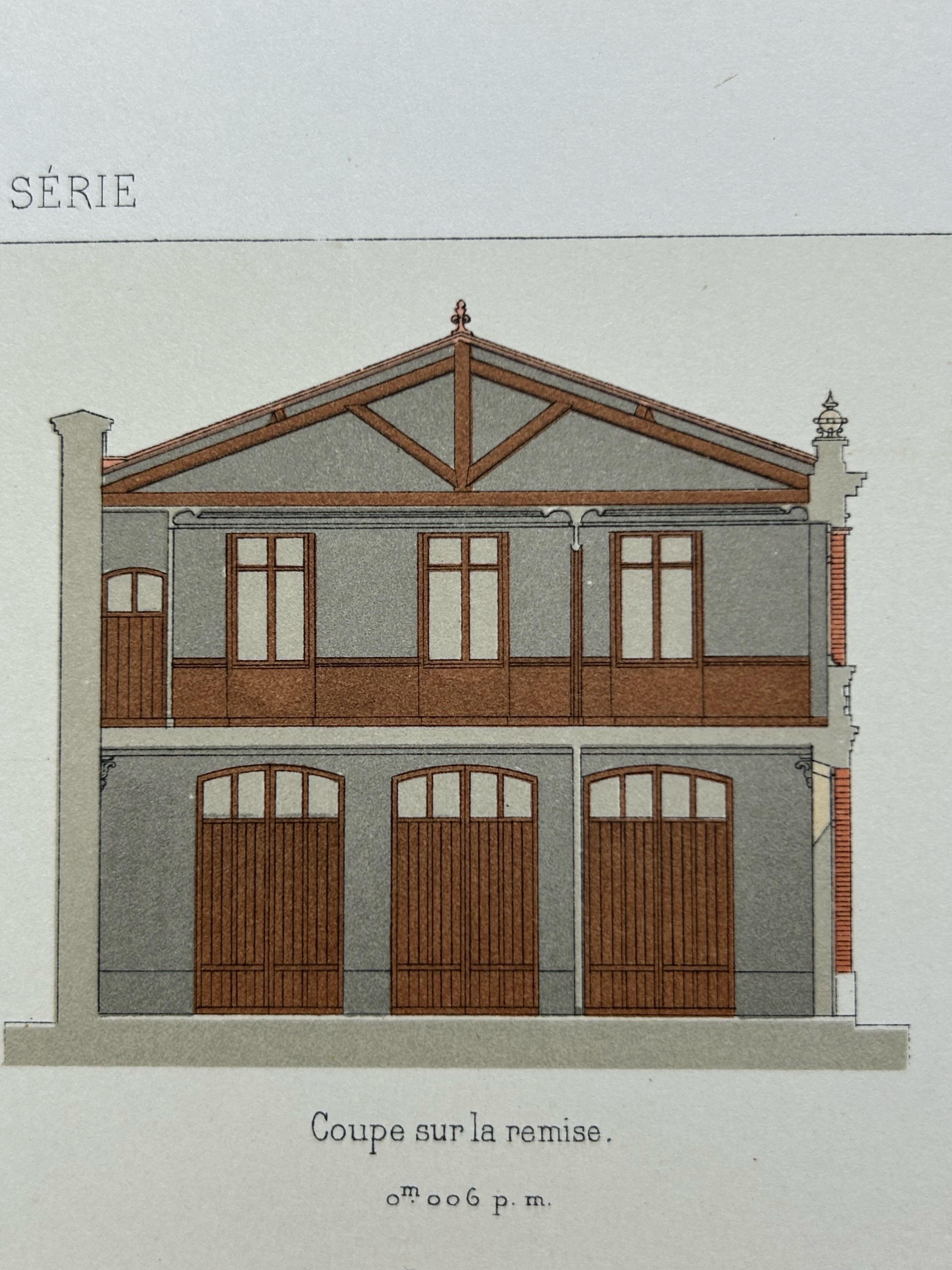 La Brique Architectural Print – Parisian Stables on Avenue Raphaël, c.1900 For Sale 3