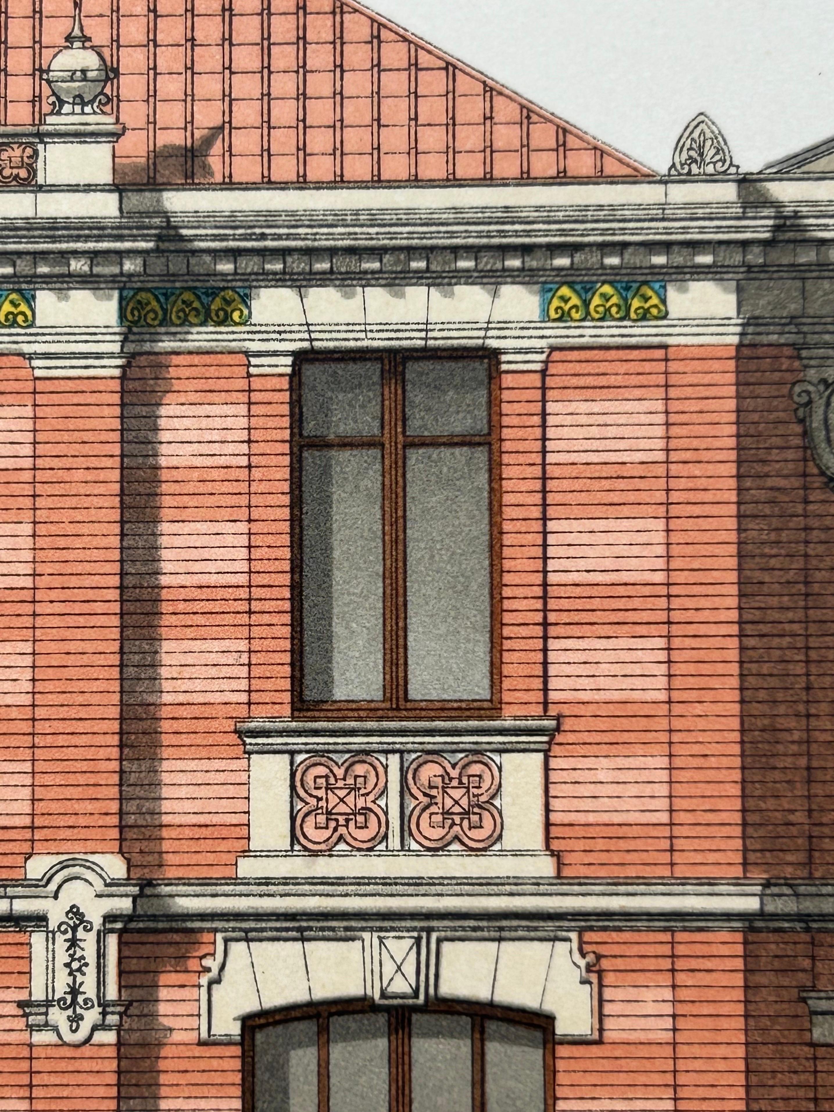 20th Century La Brique Architectural Print – Parisian Stables on Avenue Raphaël, c.1900 For Sale