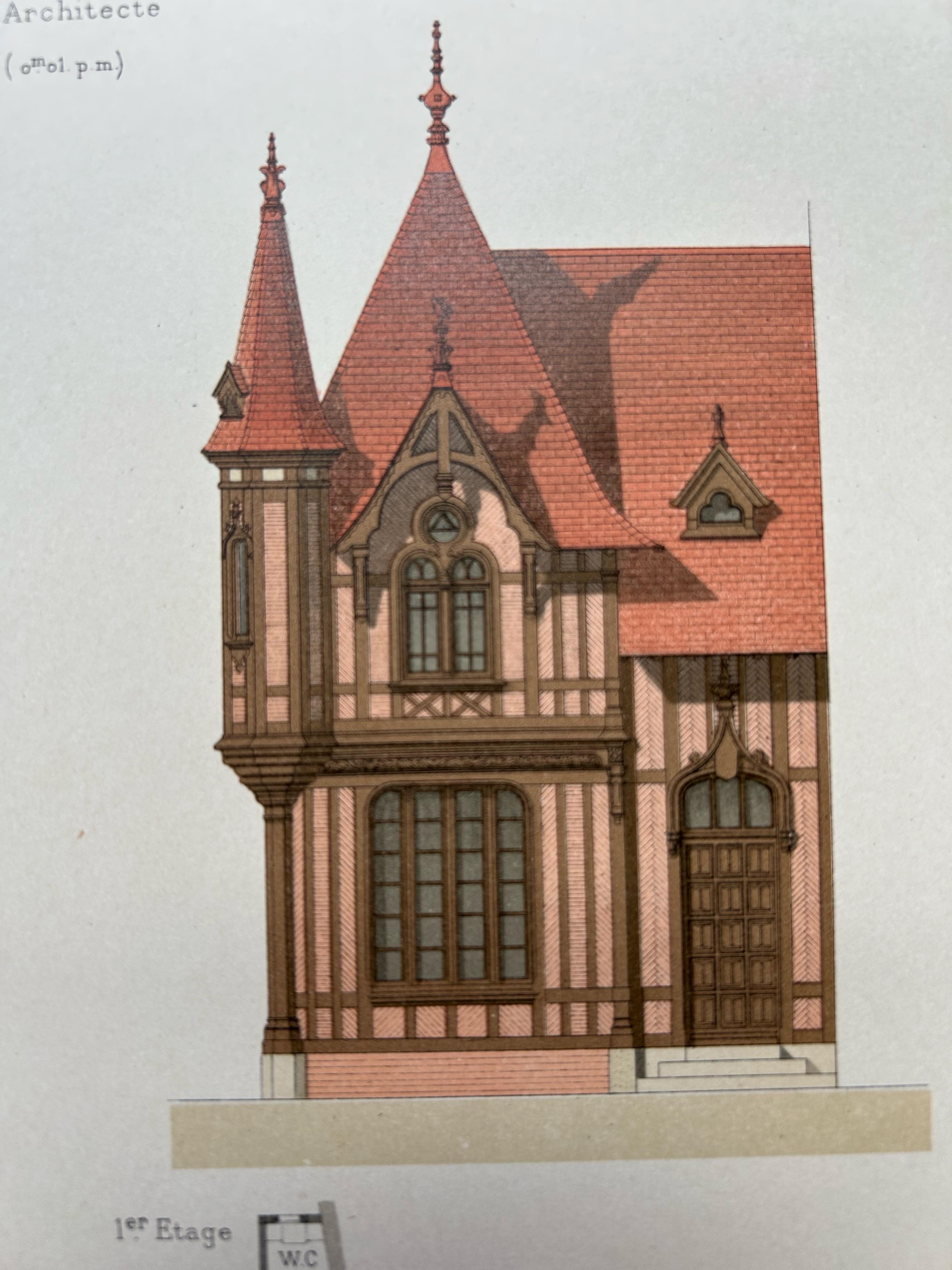 French La Brique Architectural Print – Bureau & Gatehouse by Edouard Lewicki, c.1900 For Sale