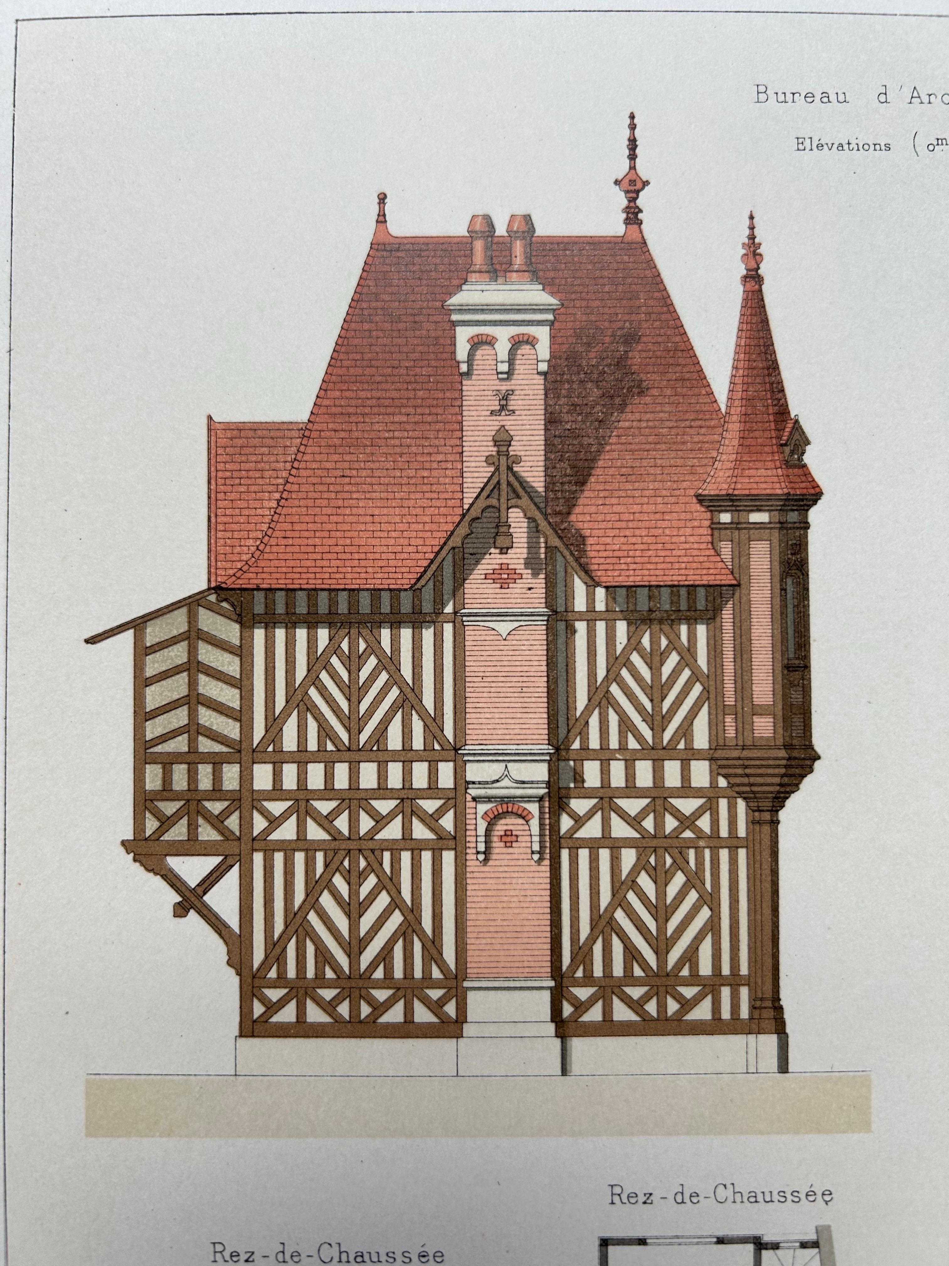 20th Century La Brique Architectural Print – Bureau & Gatehouse by Edouard Lewicki, c.1900 For Sale