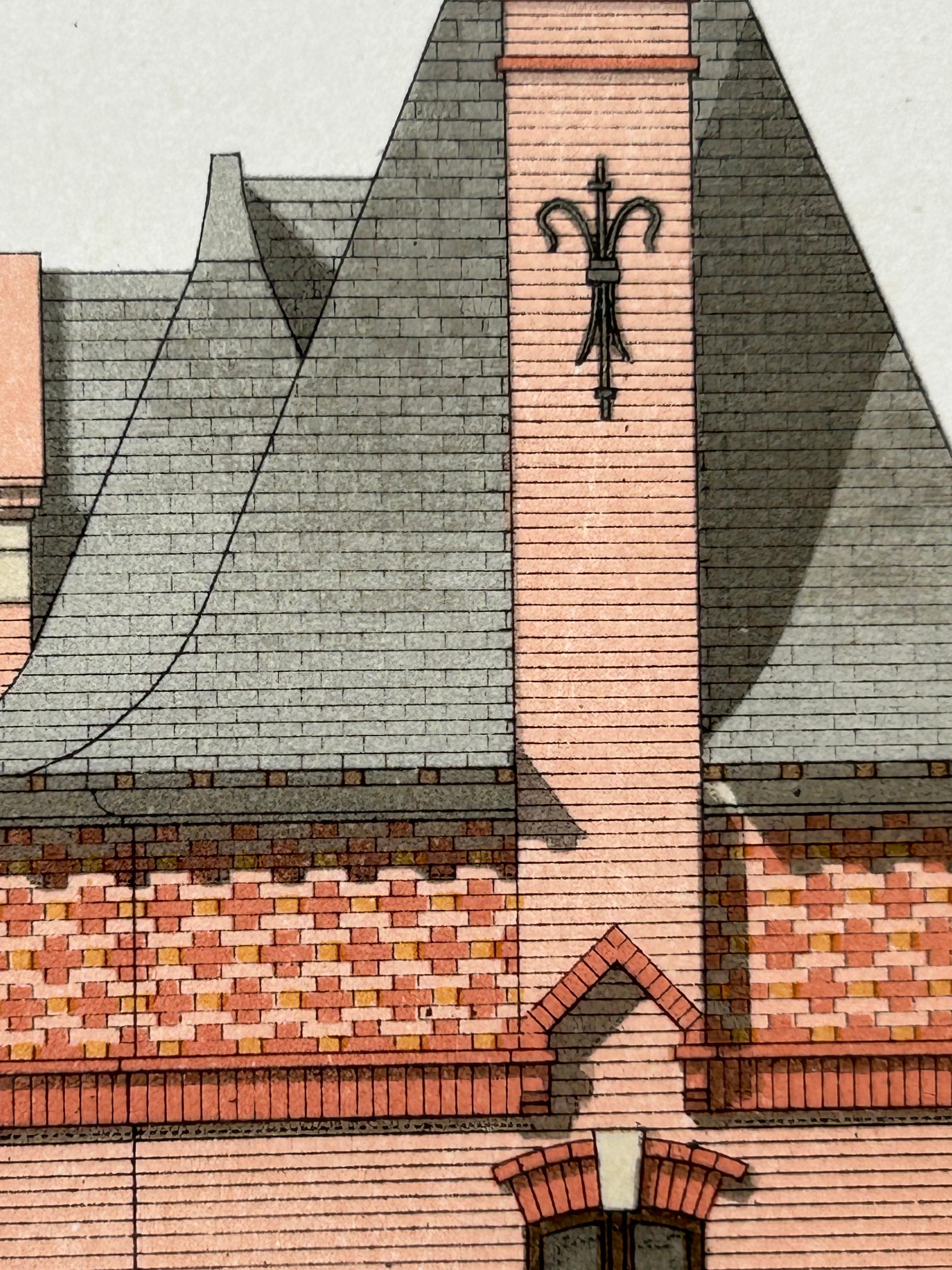 Paper La Brique Architectural Print – Bureau & Gatehouse by Edouard Lewicki, c.1900 For Sale