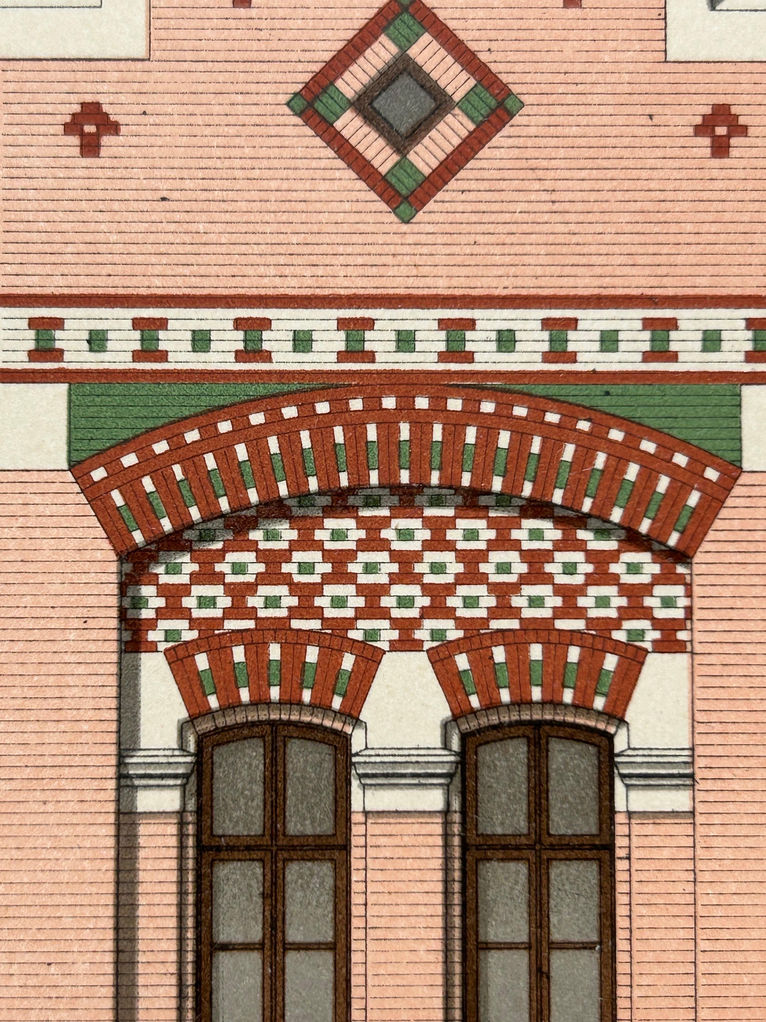 La Brique Architectural Print – Pharmacy & Gymnasium by Charles Chipiez, c.1900 In Good Condition For Sale In Langweer, NL